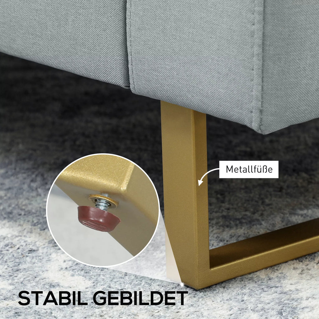 3 vietų sofa, su medinio masyvo rėmu, metalinėmis kojomis, paprastas dizainas, šviesiai pilka