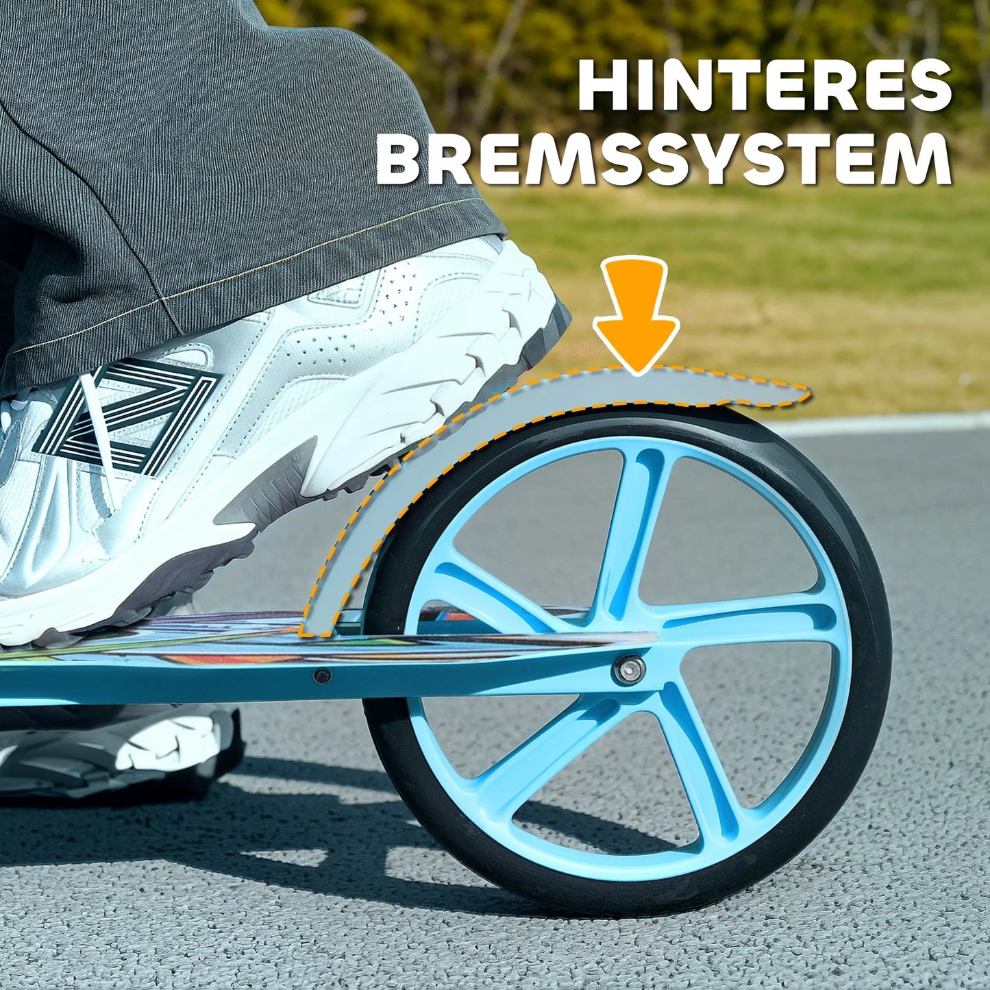 Tretroller, aukščio reguliuojamas, galinis stabdys, sulankstomas, 100 kg apkrova, mėlynas