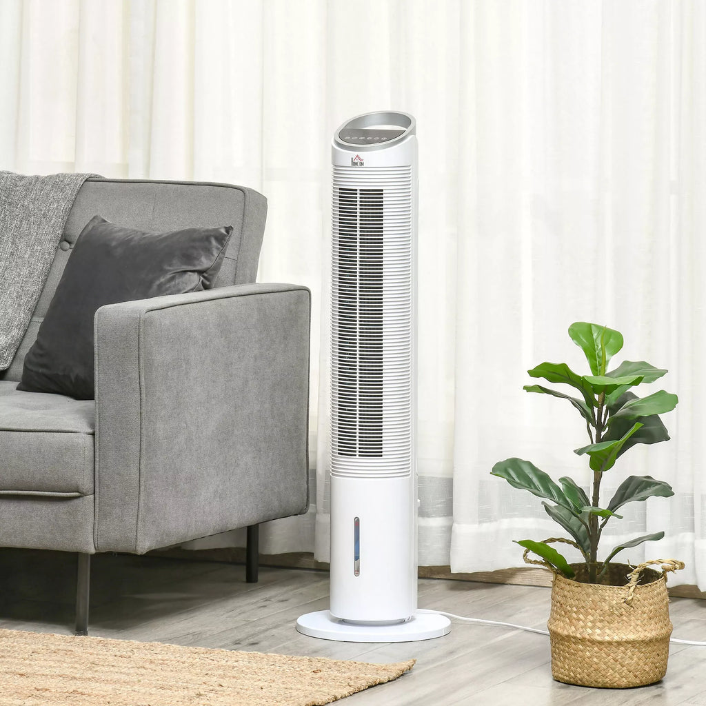 Vandens aušinimo koloninis ventiliatorius su nuotolinio valdymo pultu, 60 W, 20 m², 30 cm x 30 cm x 100,8 cm, 3 režimai, baltas