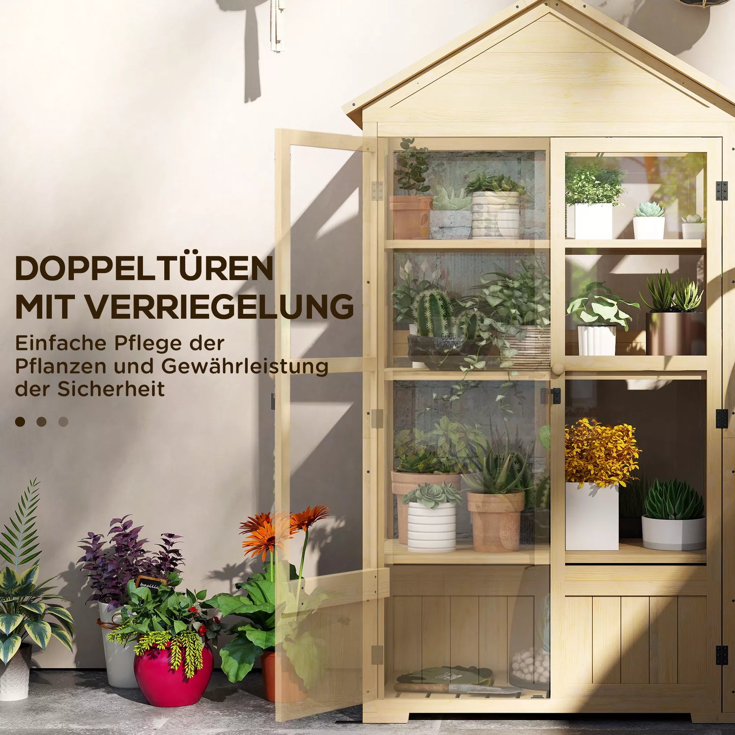 Šiltnamis su lentyna, stoglangiu, rakinamomis durimis, akrilas, medinis rėmas, 100 x 56,5 x 178 cm