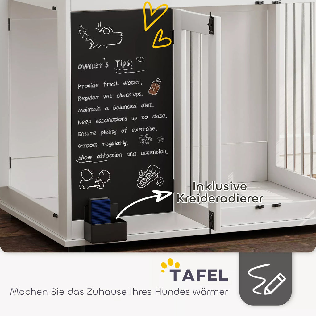 Šunų dėžė su laikymo lentyna žaislams, kabliai pavadėliams, rašomoji lenta, trintukas, dideliems šunims, balta