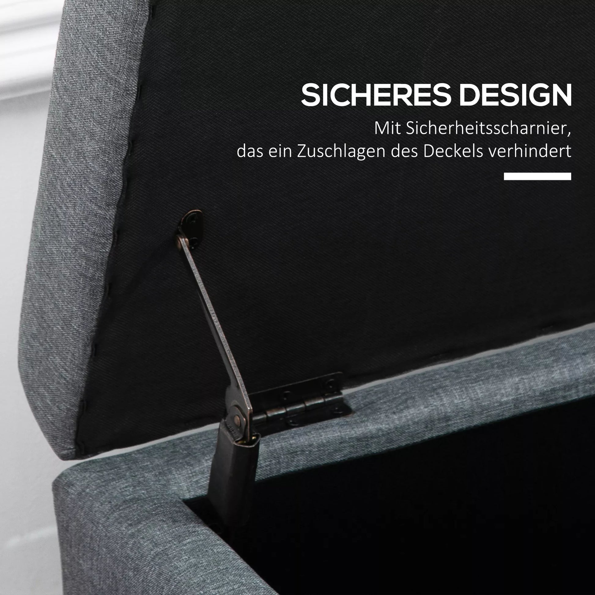 Suolas su daiktadėže, otomanas, koridoriaus suolas, sagtelėmis siūtas, 125,1 cm x 48,9 cm x 41,3 cm, Pilkas