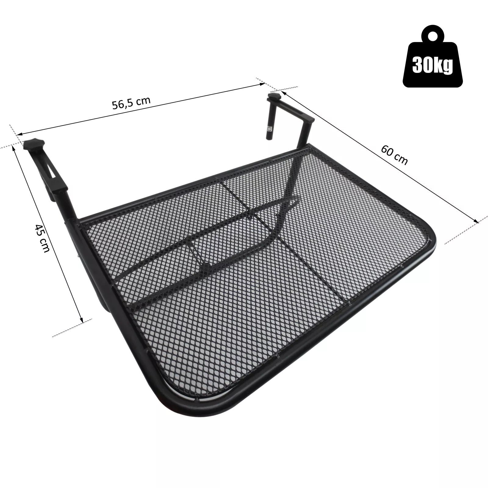 Balkono pakabinamas stalas Sodo stalas, reguliuojamo aukščio, stačiakampis, terasa, metalas, juodas, L60 x B56,5 x H45 cm