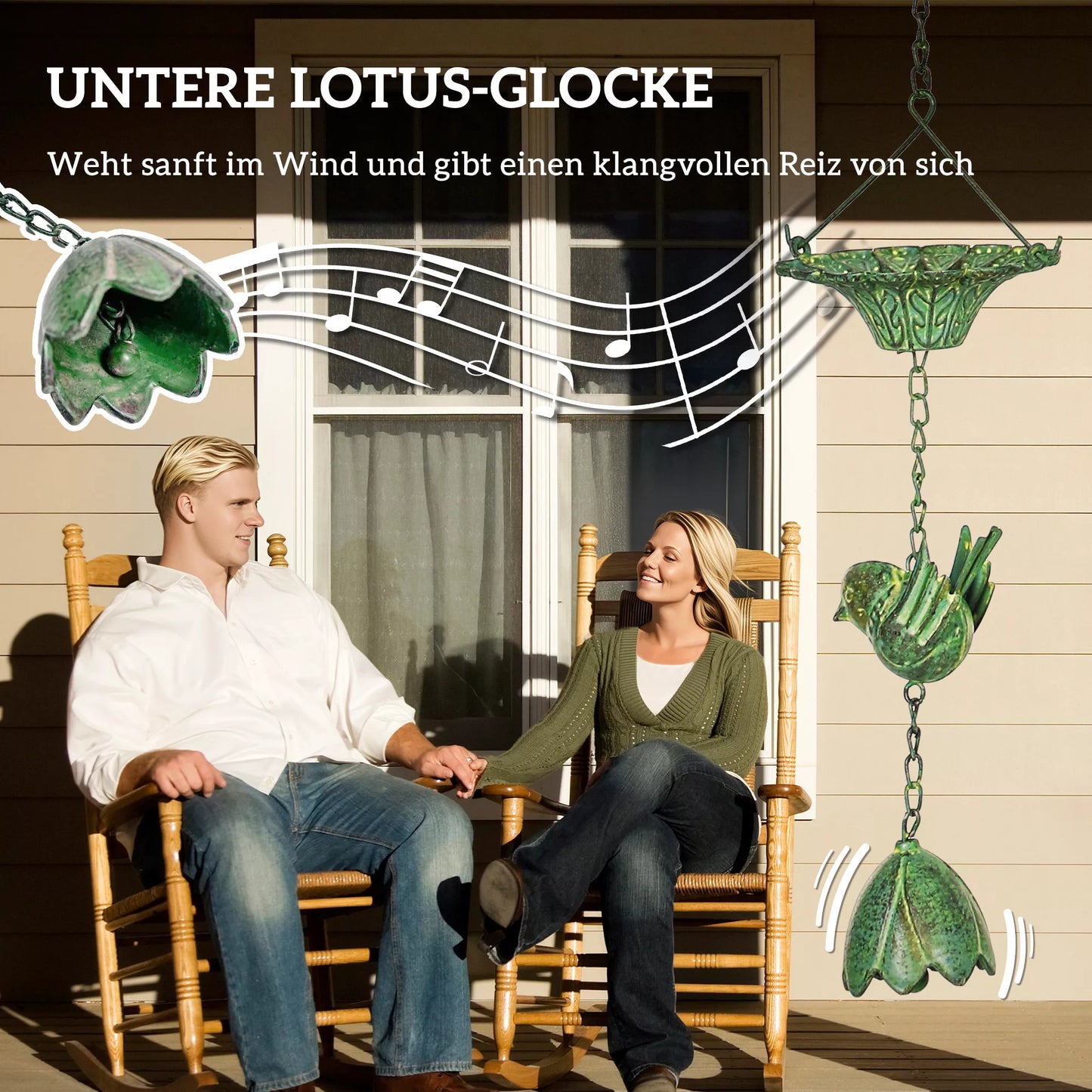 3 vnt. Rinkinys Lietaus Grandinės 123cm Metalinis Vandens Nutekėjimo Vamzdelis su Pritvirtintu Pakabuku Paukščių Varpelis Žalias