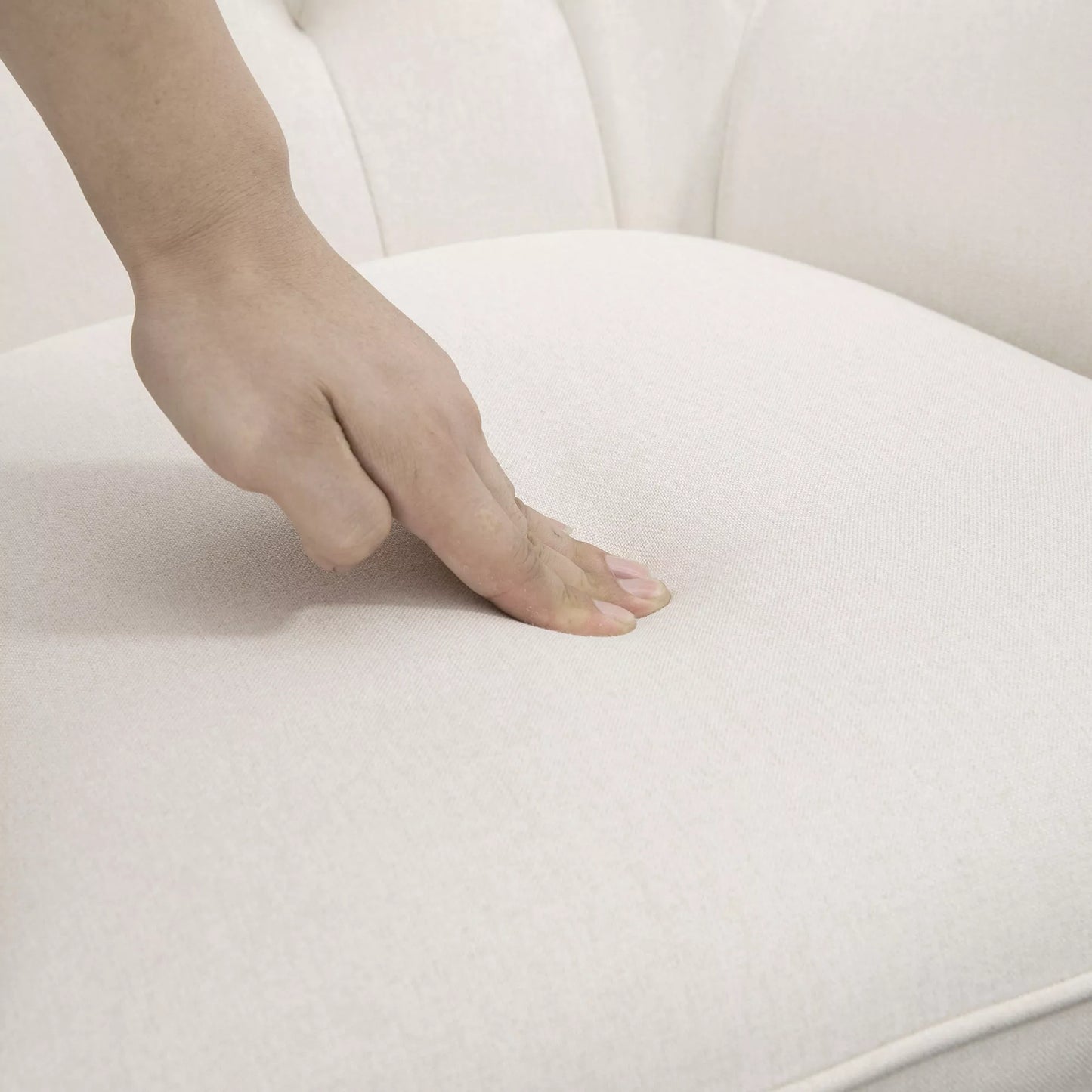 Supama kėdė skandinaviško dizaino, poilsio krėslas, sagomis dekoruotas, 69 cm x 90 cm x 100 cm, kreminė + natūrali + juoda