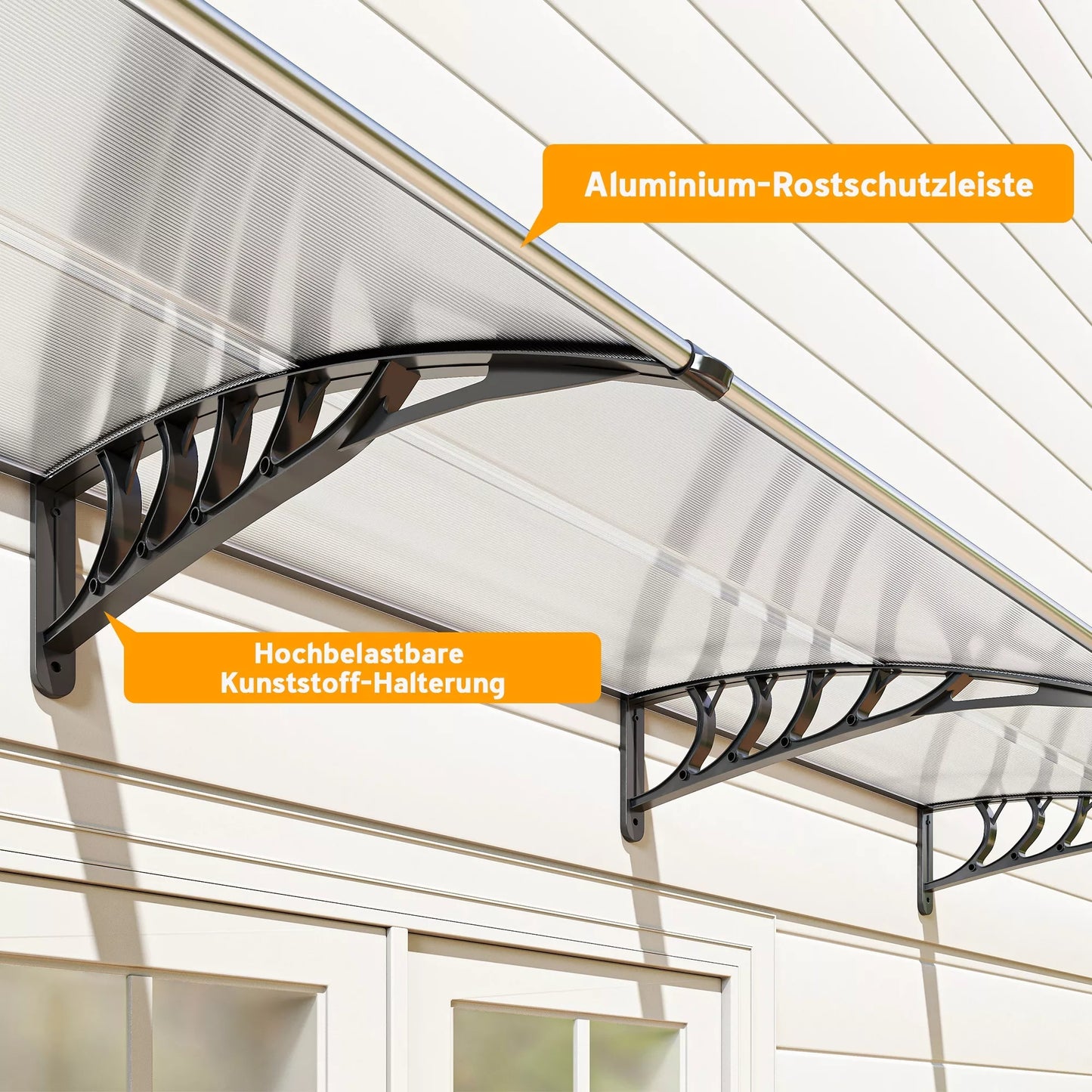 Stogelis, apsauga nuo saulės ir lietaus, su sieniniu laikikliu, 295x90 cm, baltas