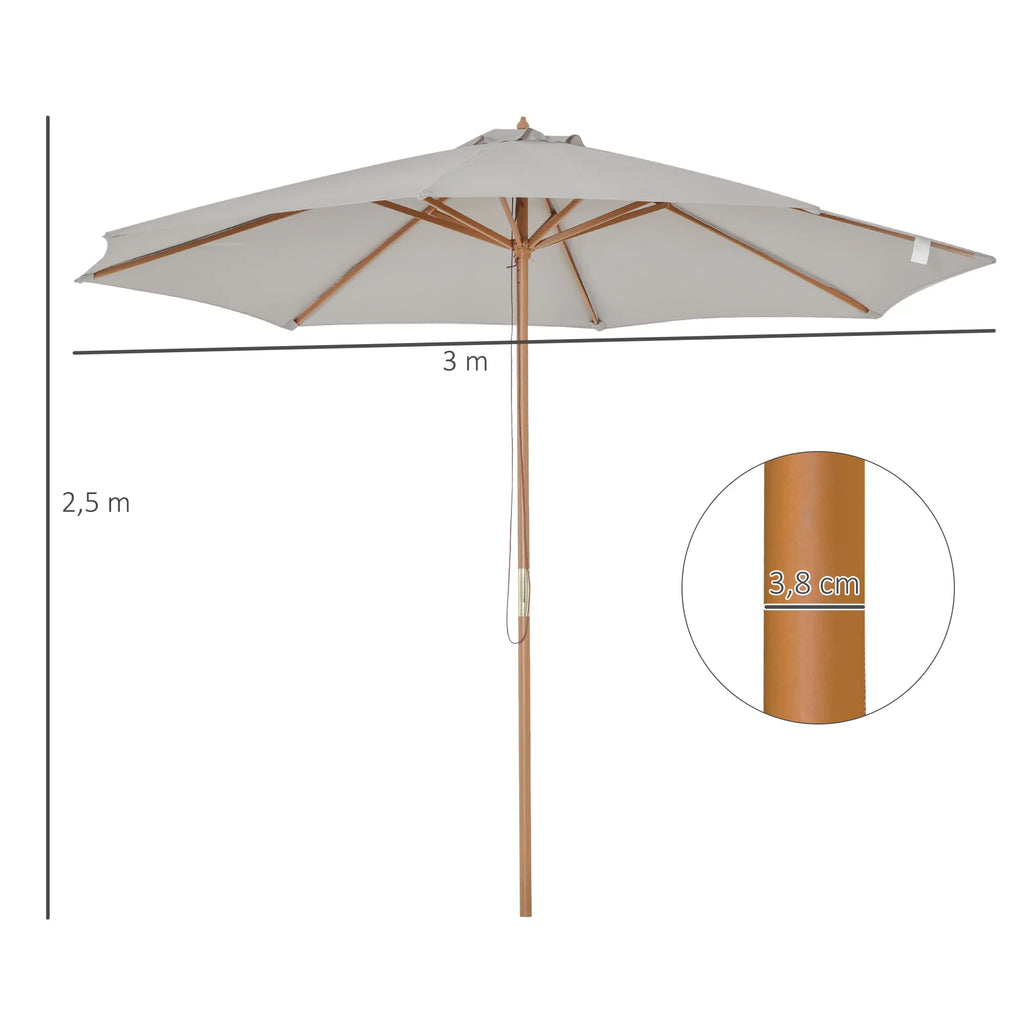 Skėtis nuo saulės, medinis, 300 cm, medinis skėtis, sodo skėtis, balkono skėtis, bambukas, pilkas