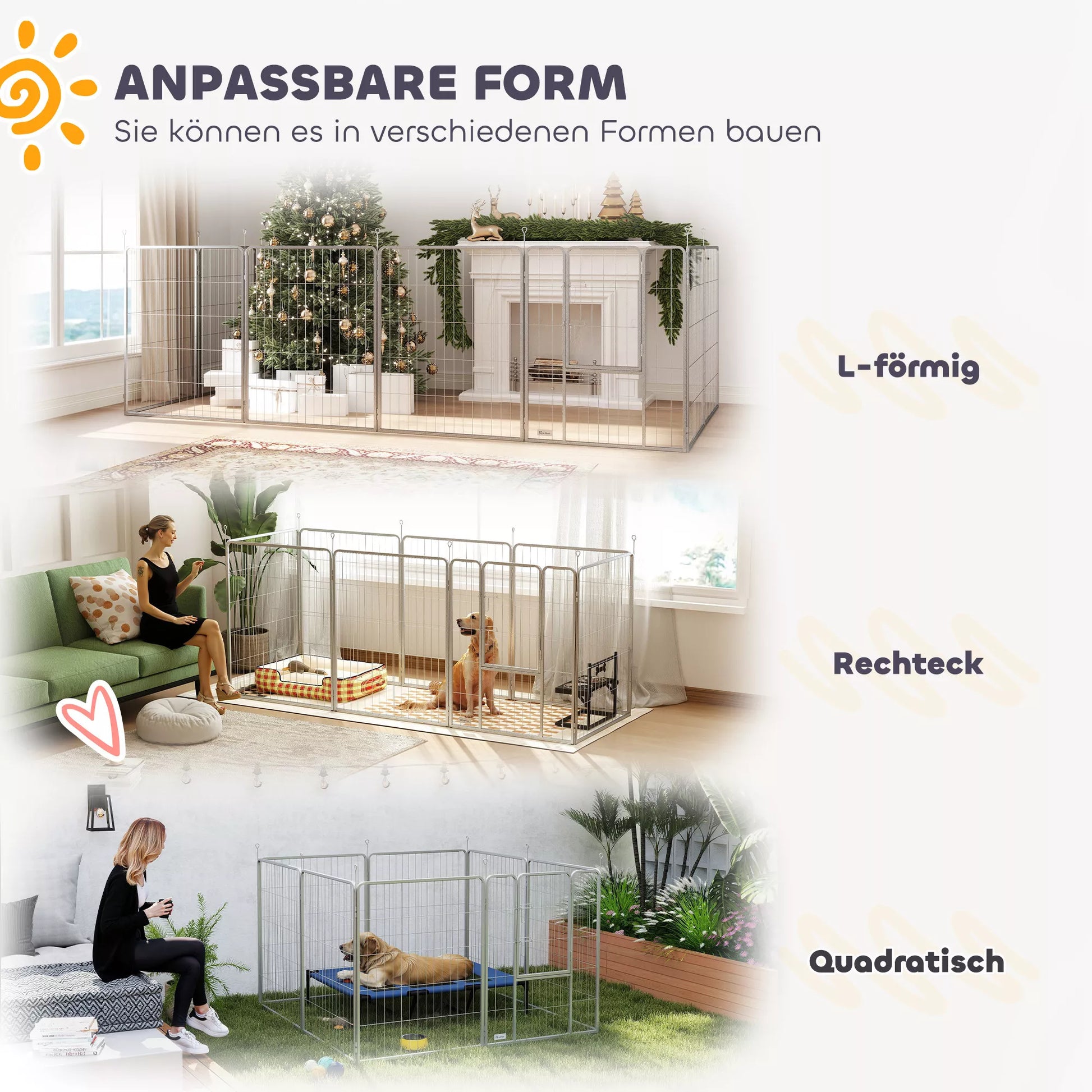 Naminių gyvūnų aptvaras, šunų tvora, naminių gyvūnų žaidimų aikštelė, lanksčiai pritaikoma, nerūdijantis plienas