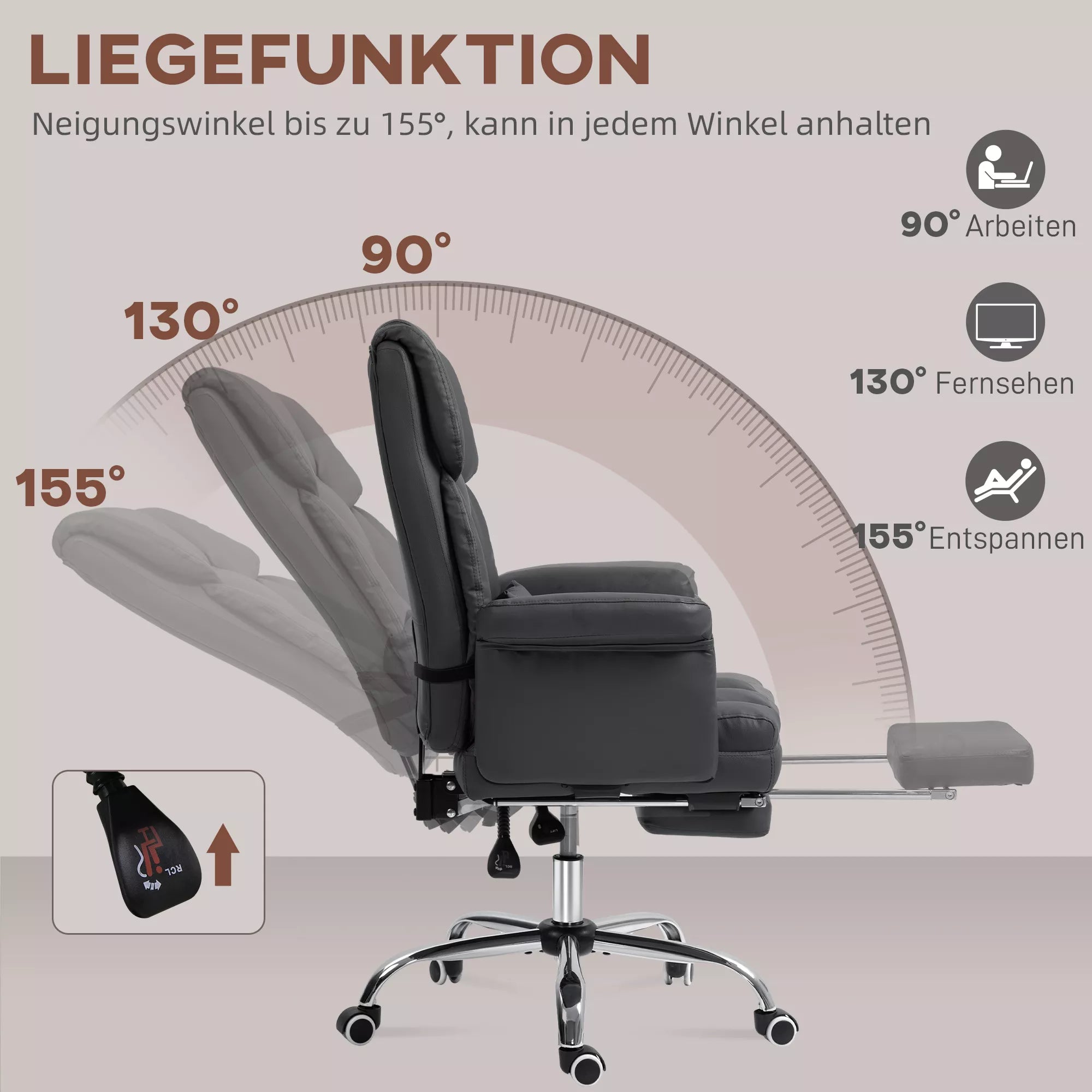 Ergonomiška biuro kėdė, reguliuojamas aukštis 48–56 cm, atlenkiamas atlošas, kojų atrama, juoda