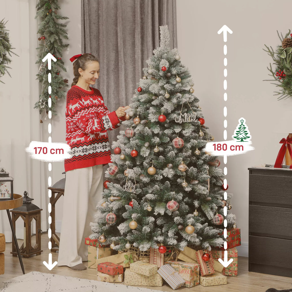 Dirbtinė Kalėdų eglė 180 cm su sniegu, 1000 šakelių, 34 kankorėžiai, platus pagrindas
