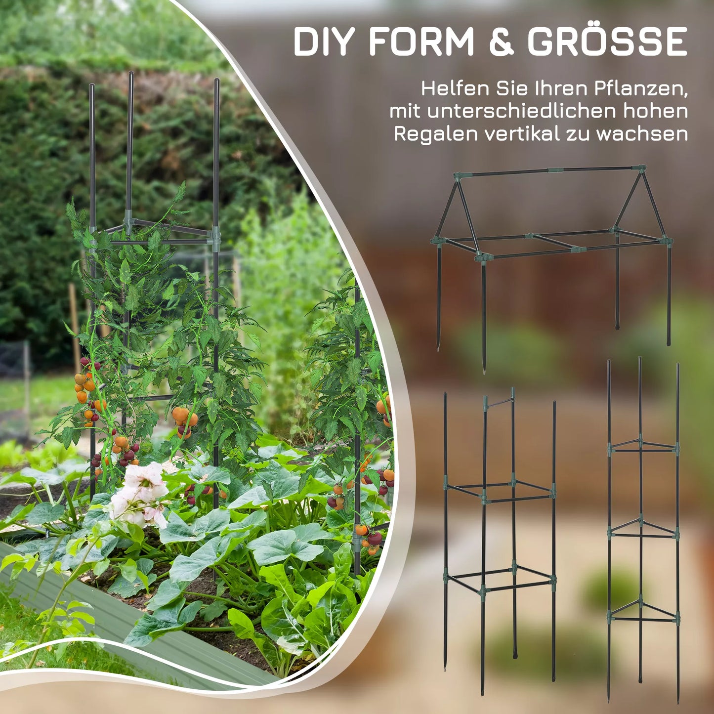 Atrampinė sistema, 3 vnt. rinkinys, augalų grotelės, modulinis dizainas, lauko ir vidaus reikmėms, plienas, žalia, 38 x 38 x 182 cm