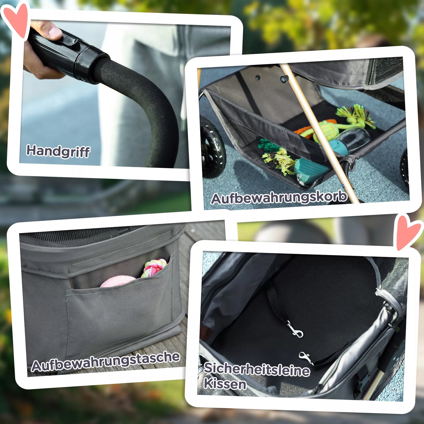 3-in-1 vežimėlis augintiniams, sulankstomas šunų vežimėlis su 4 ratais ir nuimamu lopšiu šunims ir katėms, pilkos spalvos