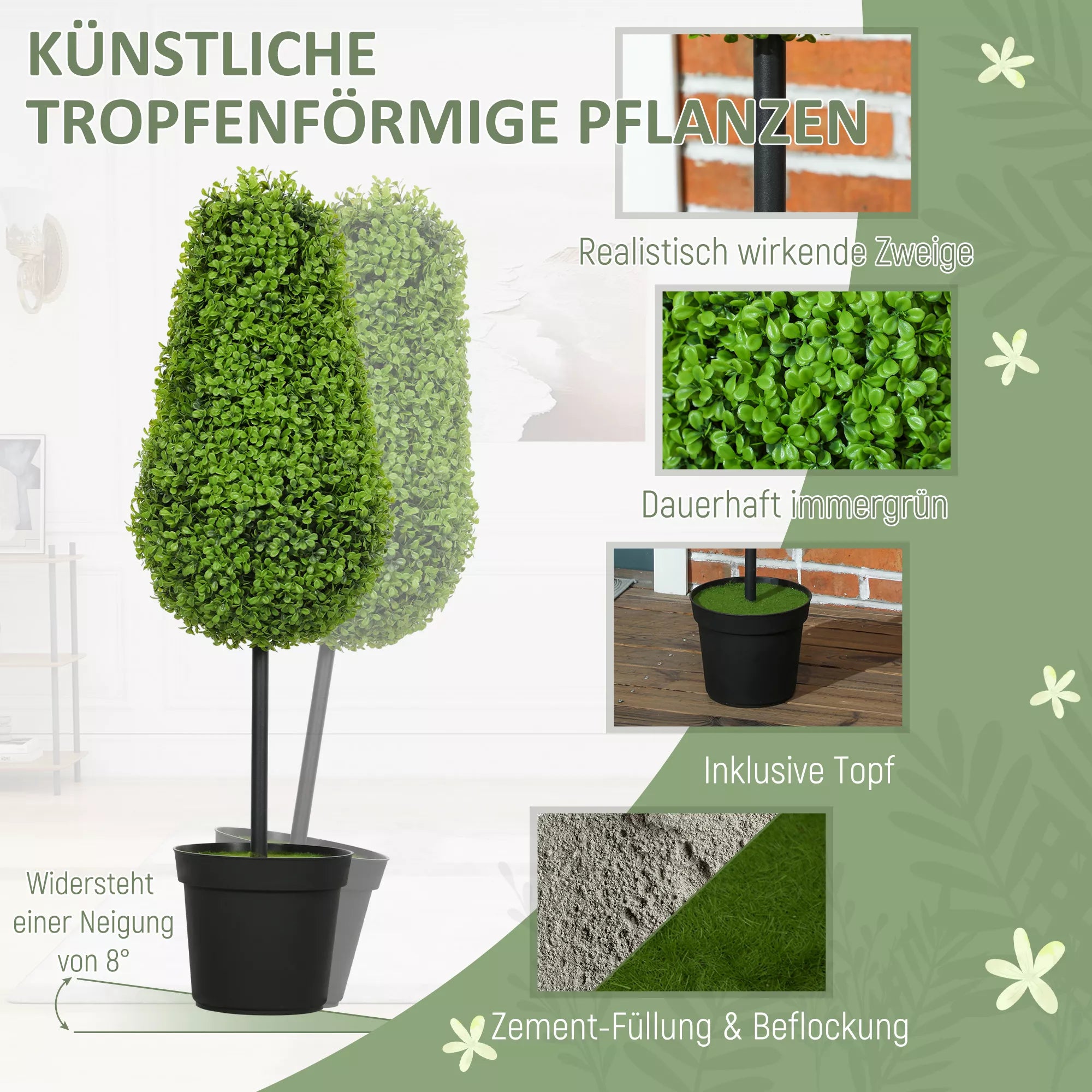 Dirbtinis buksmedis 90 cm, 2 vnt. – dekoratyvinis augalas vazone