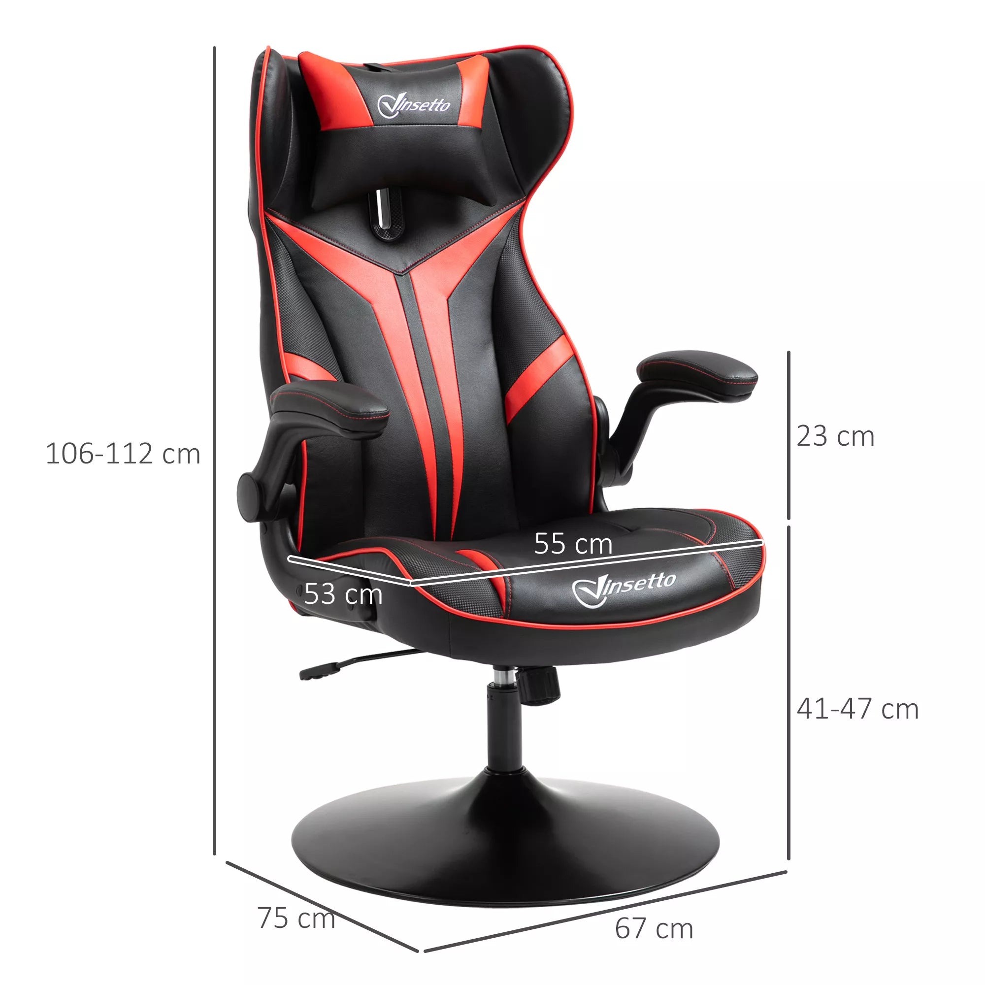 Vinsetto Ergonomiška žaidimų kėdė, kompiuterio kėdė su svyravimo funkcija, reguliuojamo aukščio, plieninė, juoda+raudona 67 x 70 x 106-112 cm