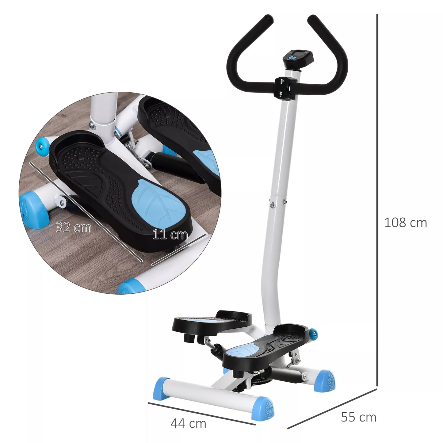 Steperis, LCD ekranas, neslystantys pedalai, plienas ir ABS, 55x44x108 cm, iki 100 kg