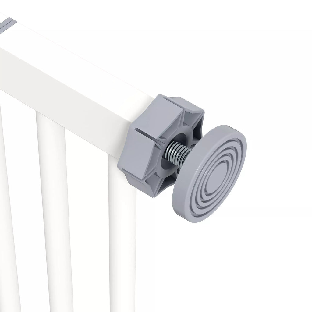 Durų apsauginės grotelės šunims, užtvaros, apsauginės grotelės naminiams gyvūnams, metalas, plastikas, 74–87 cm, baltos spalvos