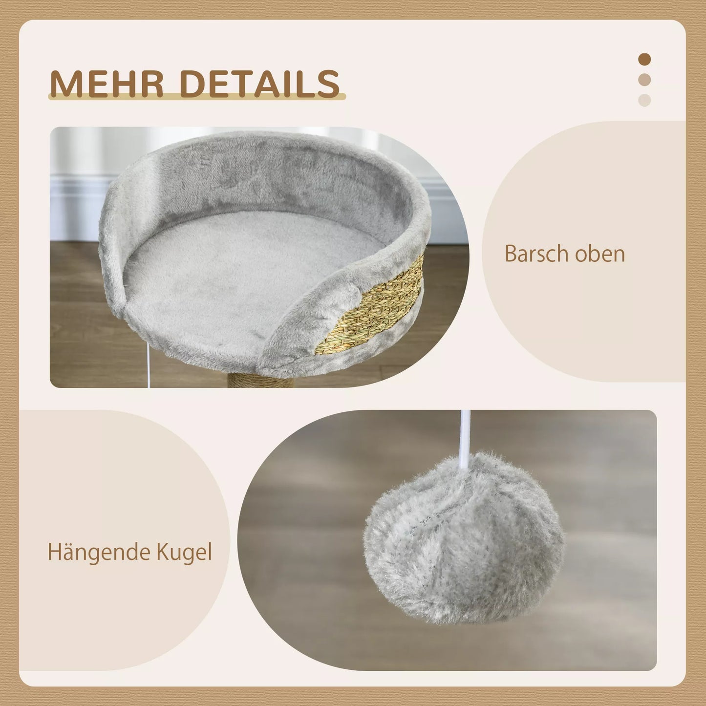 Kačių draskyklė, katės lova, katės krepšys, su žaisliniu kamuoliuku, 40 cm x 40 cm x 49 cm, Pilka