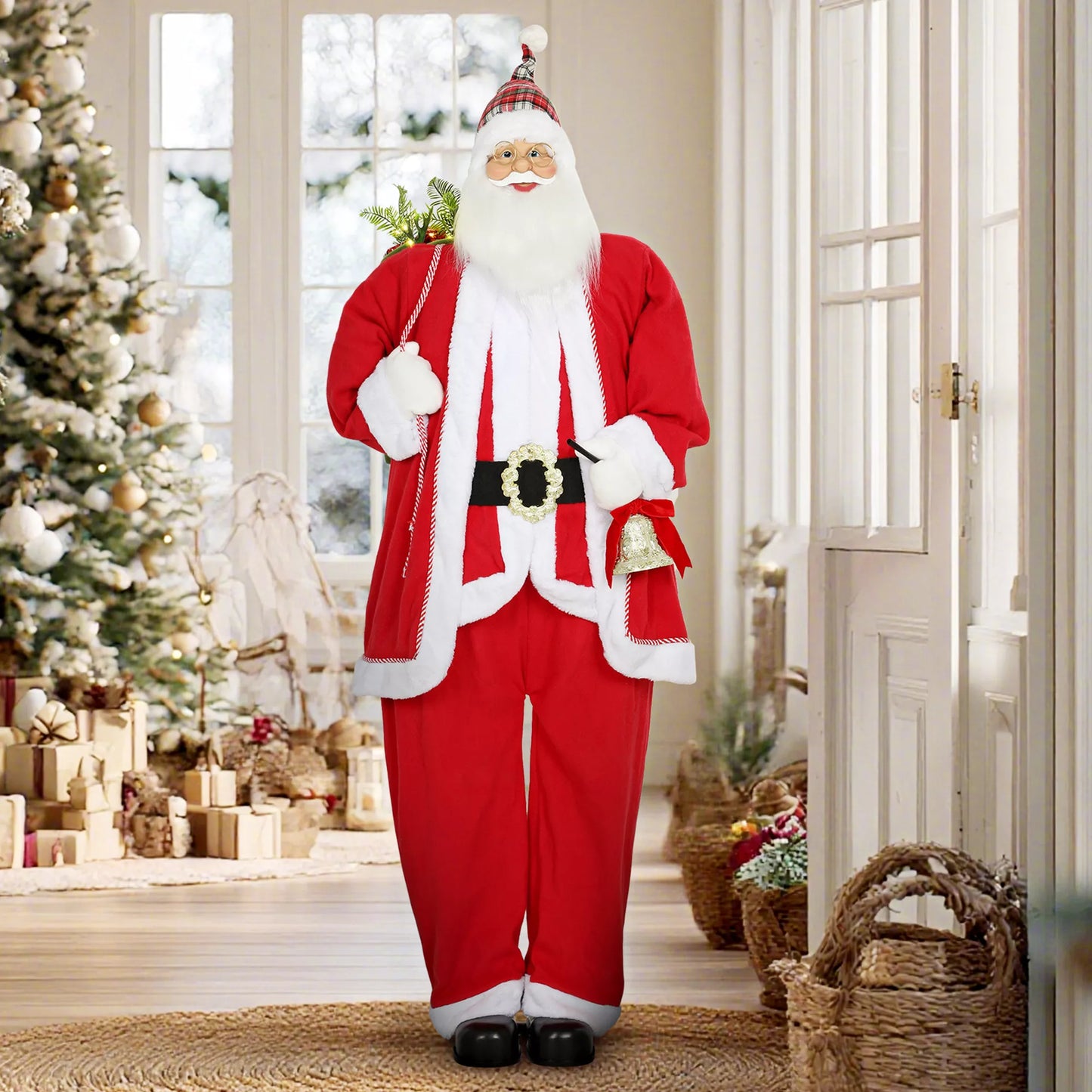 HOMCOM Stovintis Kalėdų senelis 1,6 m su dovanų ir kalėdinių varpelių garso funkcija