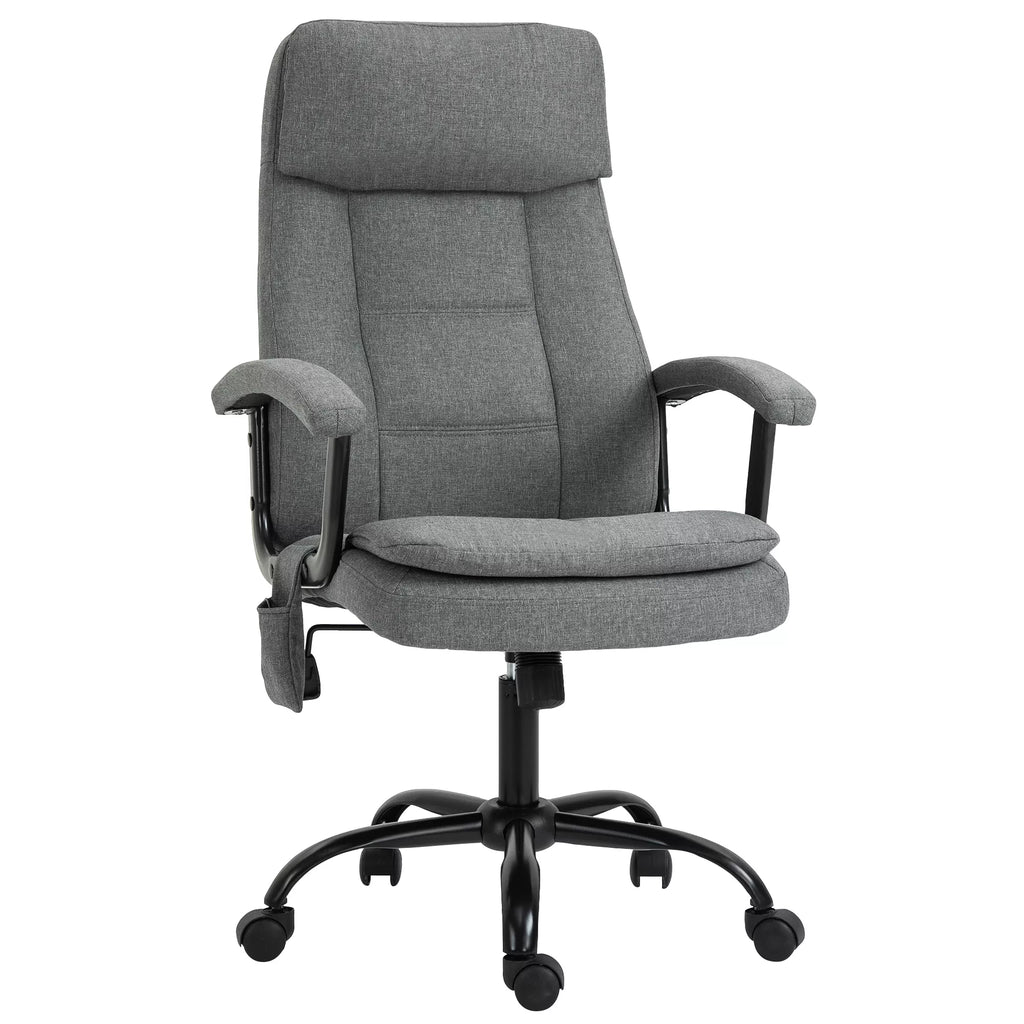 Biuro kėdė su masažu, aukščio reguliavimo, vadovo kėdė, žaidimų kėdė su masažo funkcija, ergonomiška sukama kėdė, masažinis krėslas, juosmens masažas, pilkos spalvos, su lino pojūčiu, 63 x 70 x 112-121 cm