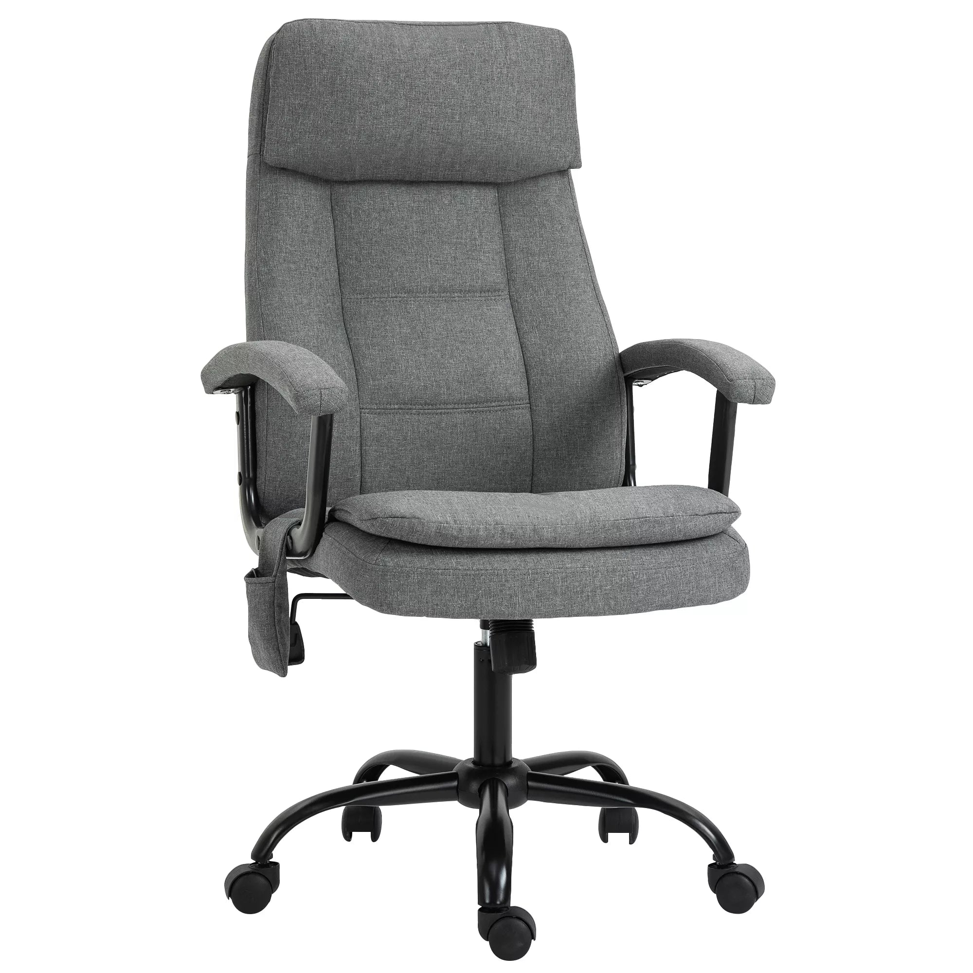 Biuro kėdė su masažu, aukščio reguliavimo, vadovo kėdė, žaidimų kėdė su masažo funkcija, ergonomiška sukama kėdė, masažinis krėslas, juosmens masažas, pilkos spalvos, su lino pojūčiu, 63 x 70 x 112-121 cm