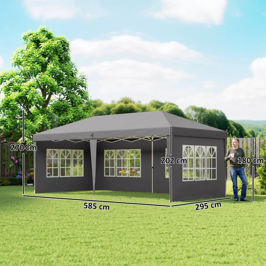 Greitai surenkama pavėsinė, sulankstomas renginių paviljonas, poliesteris ir plienas, 3x6 m, pilka
