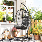 Kabinamas kėdė Lauko kabinama kėdė „Egg Chair“, atspari atmosferos poveikiui, su pagalvėle, 102 cm x 102 cm x 195 cm, tamsiai pilka