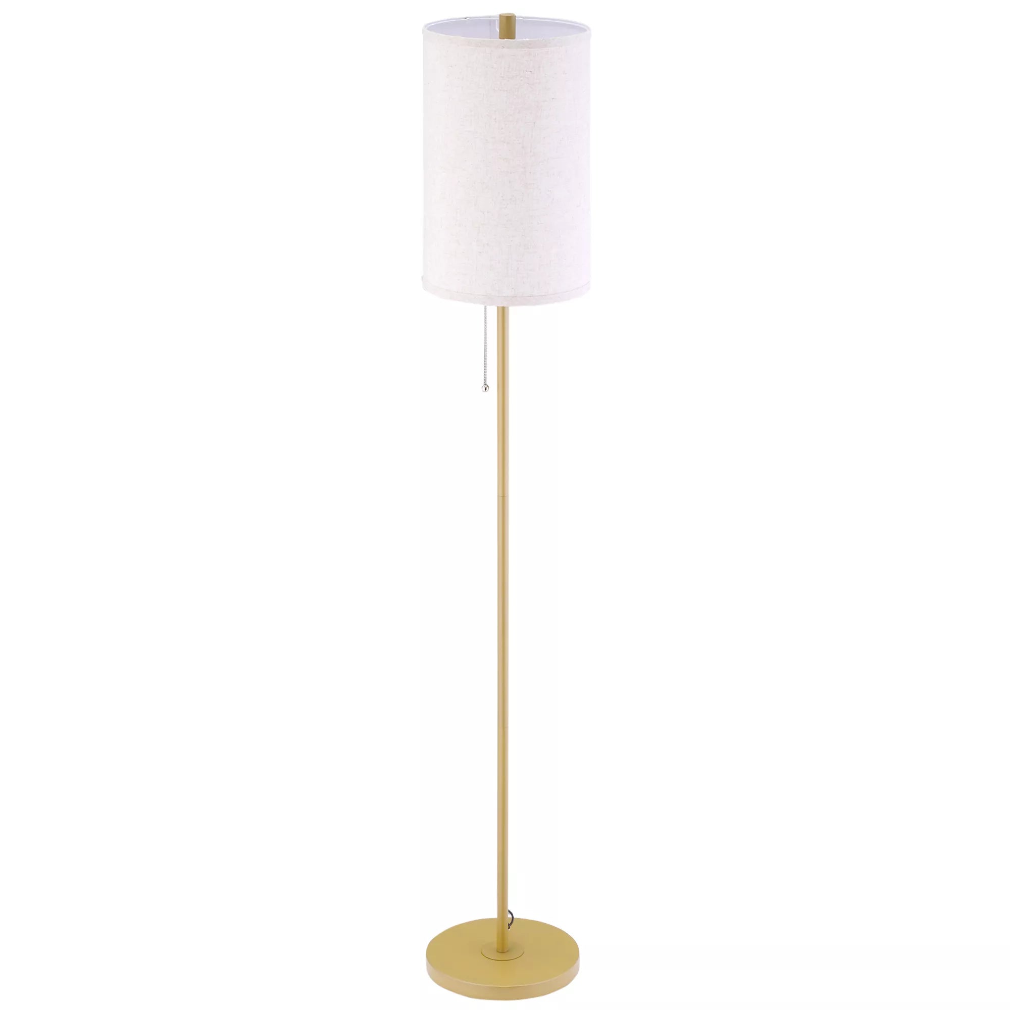 Pastatomas šviestuvas su medžiaginiu gaubtu, 157 cm, aukso ir kreminės spalvos