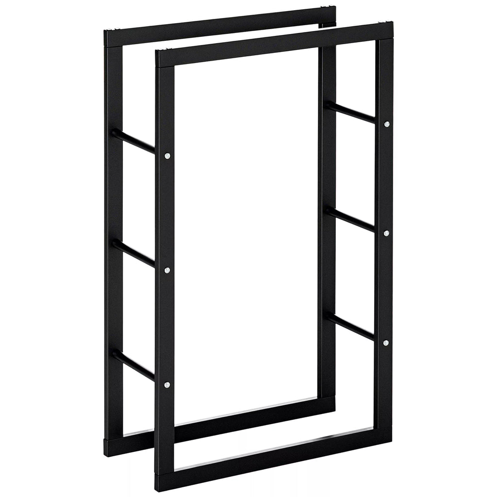 Metalinė malkų lentynėlė 60 x 25 x 100 cm Malkų lentynėlė Stiprinimo pagalba Plieninis rėmas iki 100 kg Malkų laikymo vieta Lauko medinė lentynėlė Malkų lentynėlė sodui Terasai Lauko Juoda