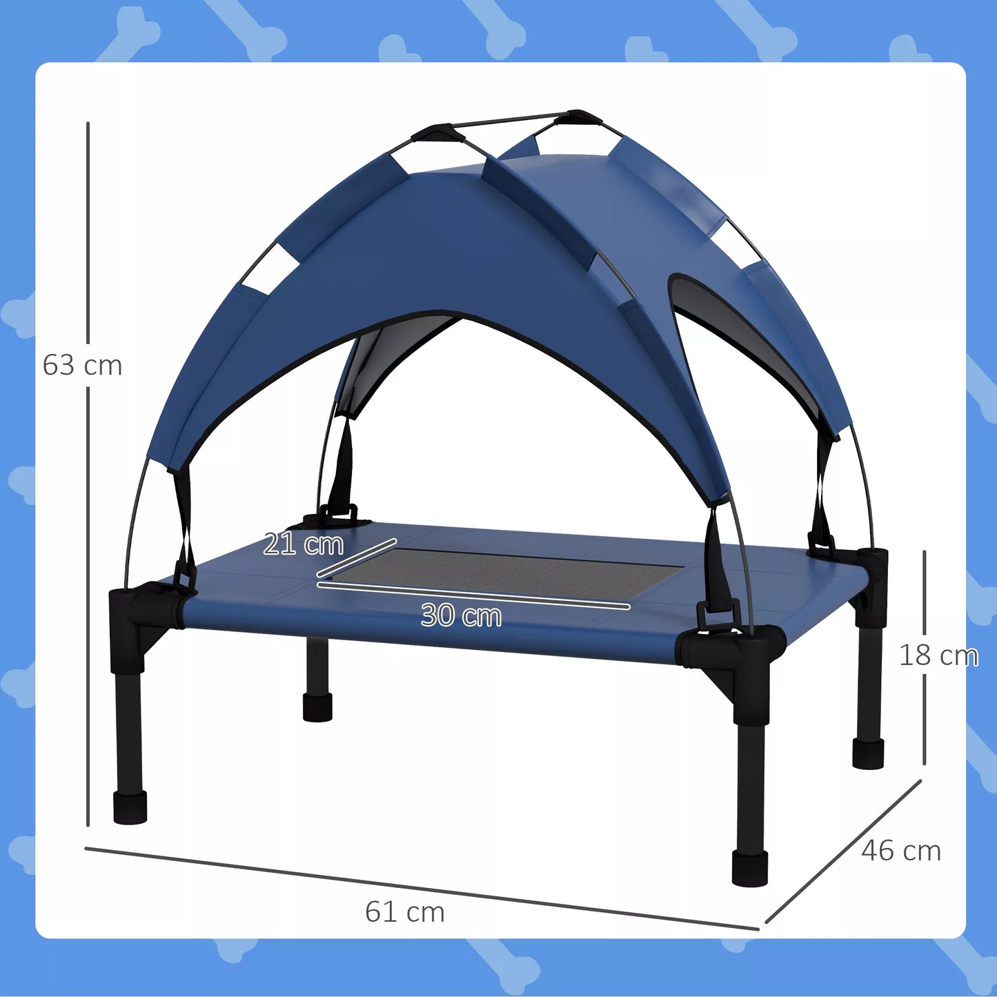 Šunų lovelė su stogu, lauko, nešiojama, atspari vandeniui, iki 30 kg, 61 x 46 x 63 cm, tamsiai mėlyna