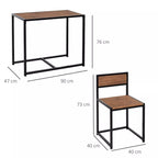 Schema su komplekto matmenimis: stalas 90 × 47 cm, aukštis 76 cm, taburėtė 73 cm