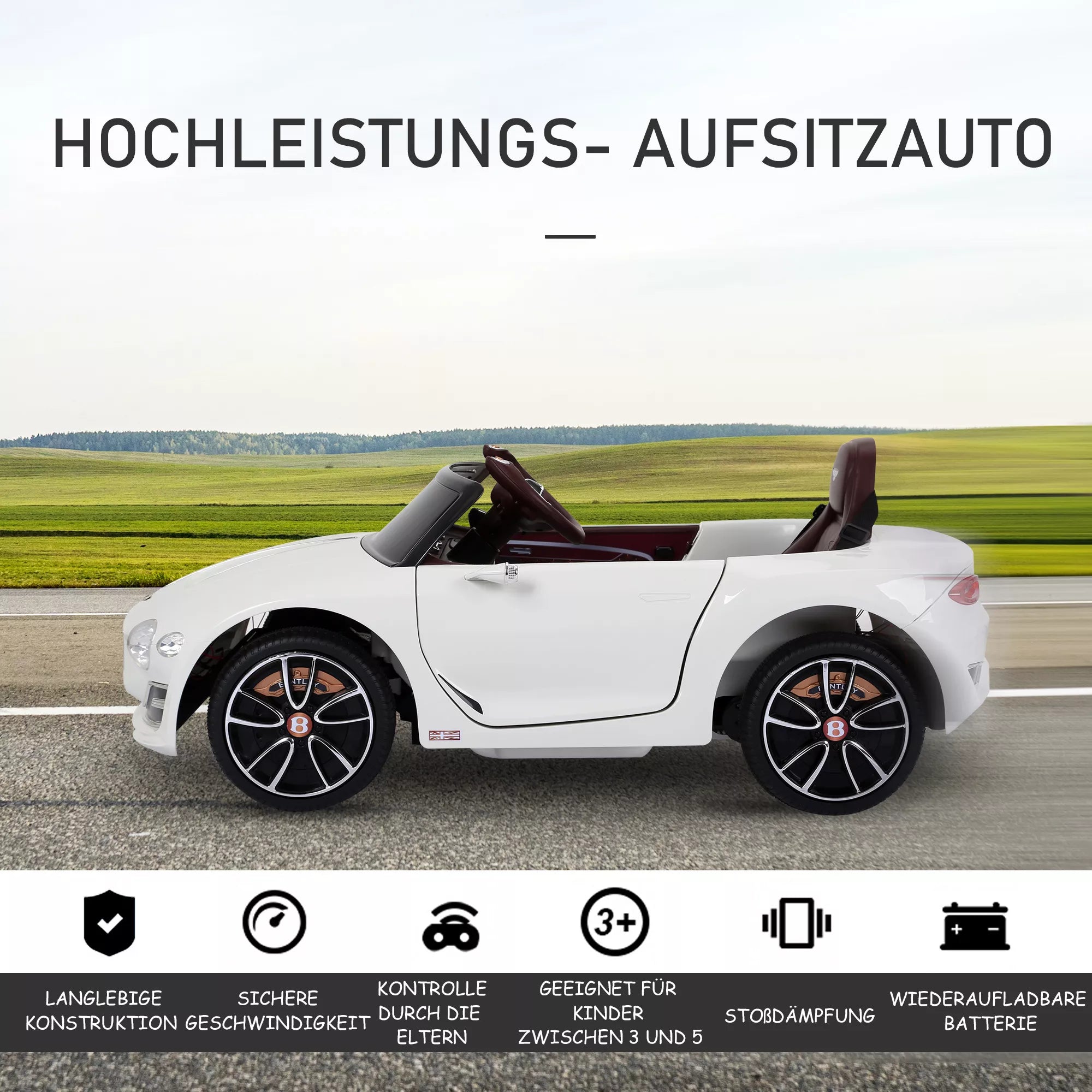 Vaikų automobilis „Bentley GT“ licencijuotas vaikų automobilis Elektrinis automobilis su nuotolinio valdymo pultu 2 x 390 varikliai Vaikams Balta 108 x 60 x 43 cm