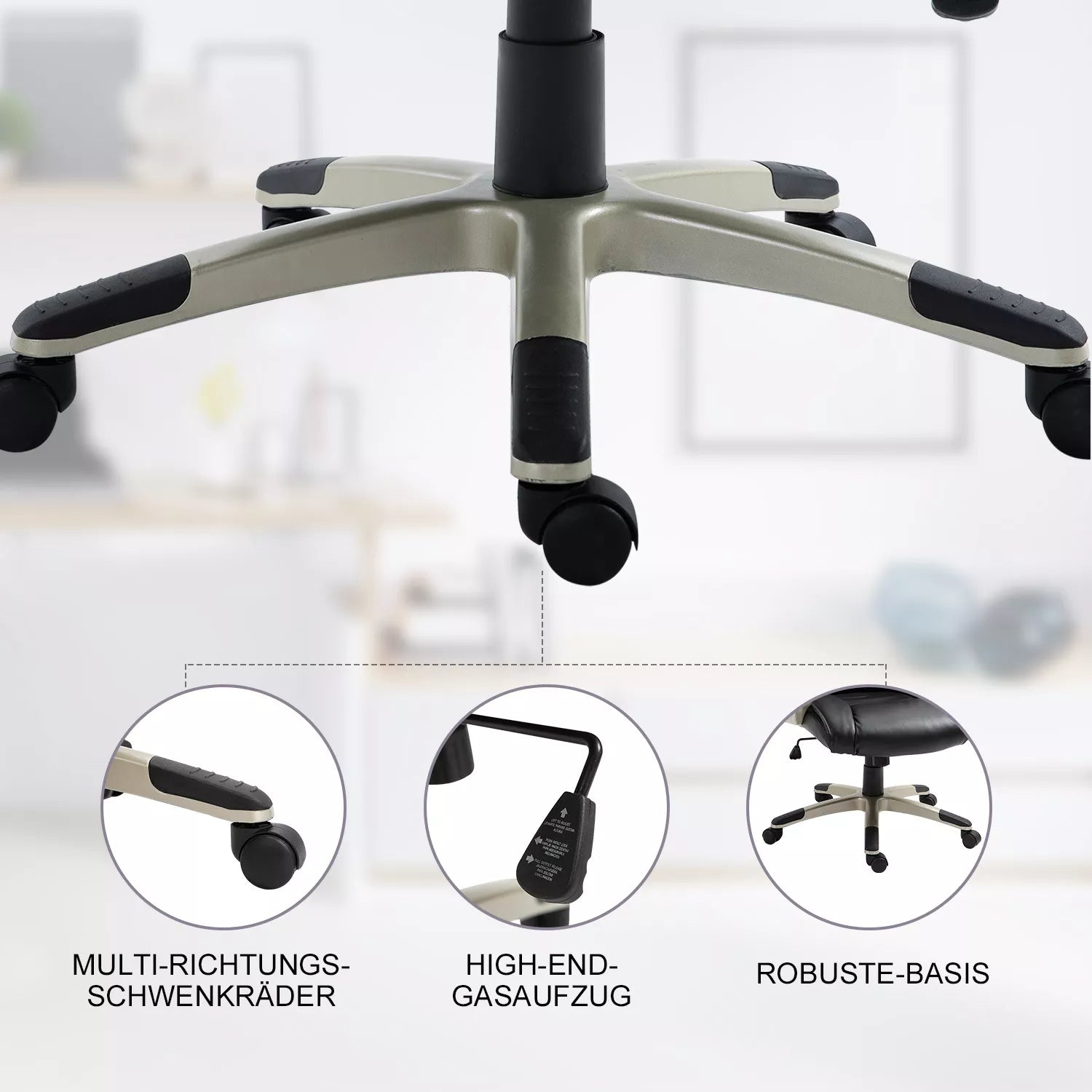 Biuro kėdė, vadovo kėdė su svyravimo funkcija, ergonomiška sukama kėdė, sportinio dizaino, su aukšta atlošo atrama, juoda, dirbtinė oda, metalas, 70 x 58 x 114–124 cm