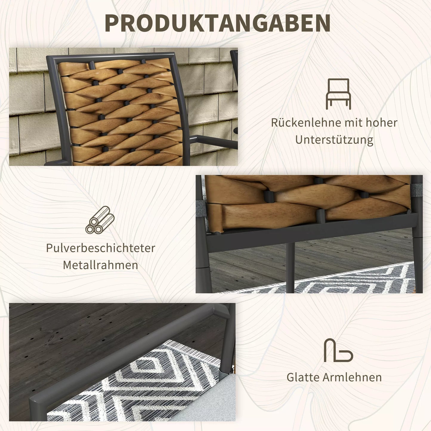 Lauko kėdės, terasinės kėdės, atsparios oro sąlygoms, modernaus dizaino, 57 x 58 x 87 cm, pilkos