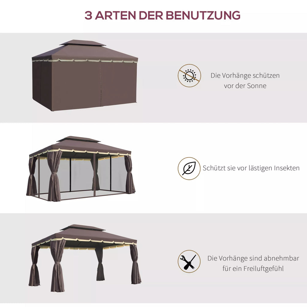 Sodo paviljonas Paviljonas 390 x 290 x 280 cm Sodo palapinė Šventinė palapinė Vakarėlių palapinė su 4 šoniniais elementais Moskitų tinklas Atsparus oro sąlygoms Aliuminis Poliesteris Kavos + juodos spalvos