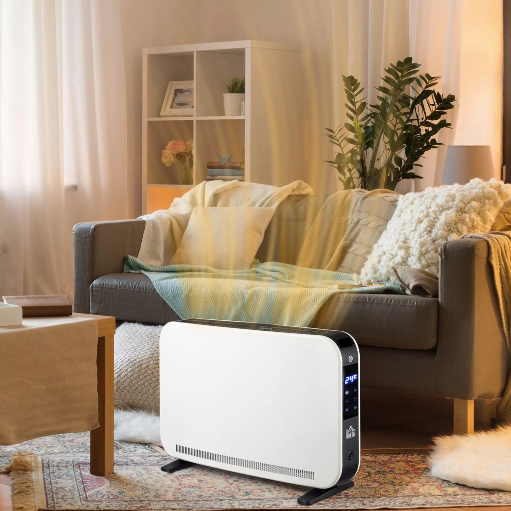 Elektrinis 2000W ventiliatorinis šildytuvas su 3 šildymo režimais, LED ekranu, 24 valandų laikmačiu ir reguliuojama temperatūra, skirtas 18 m² plotui.