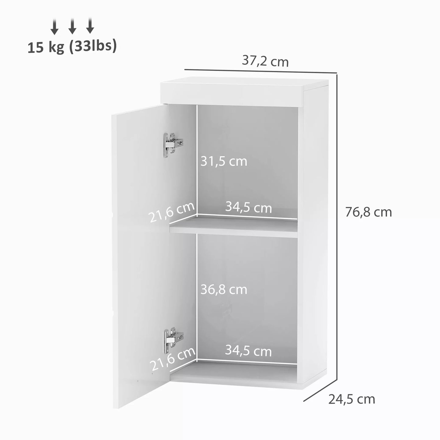 Dviejų pakopų vonios spintelė, komoda, sieninė, MDP, MDF, balta
