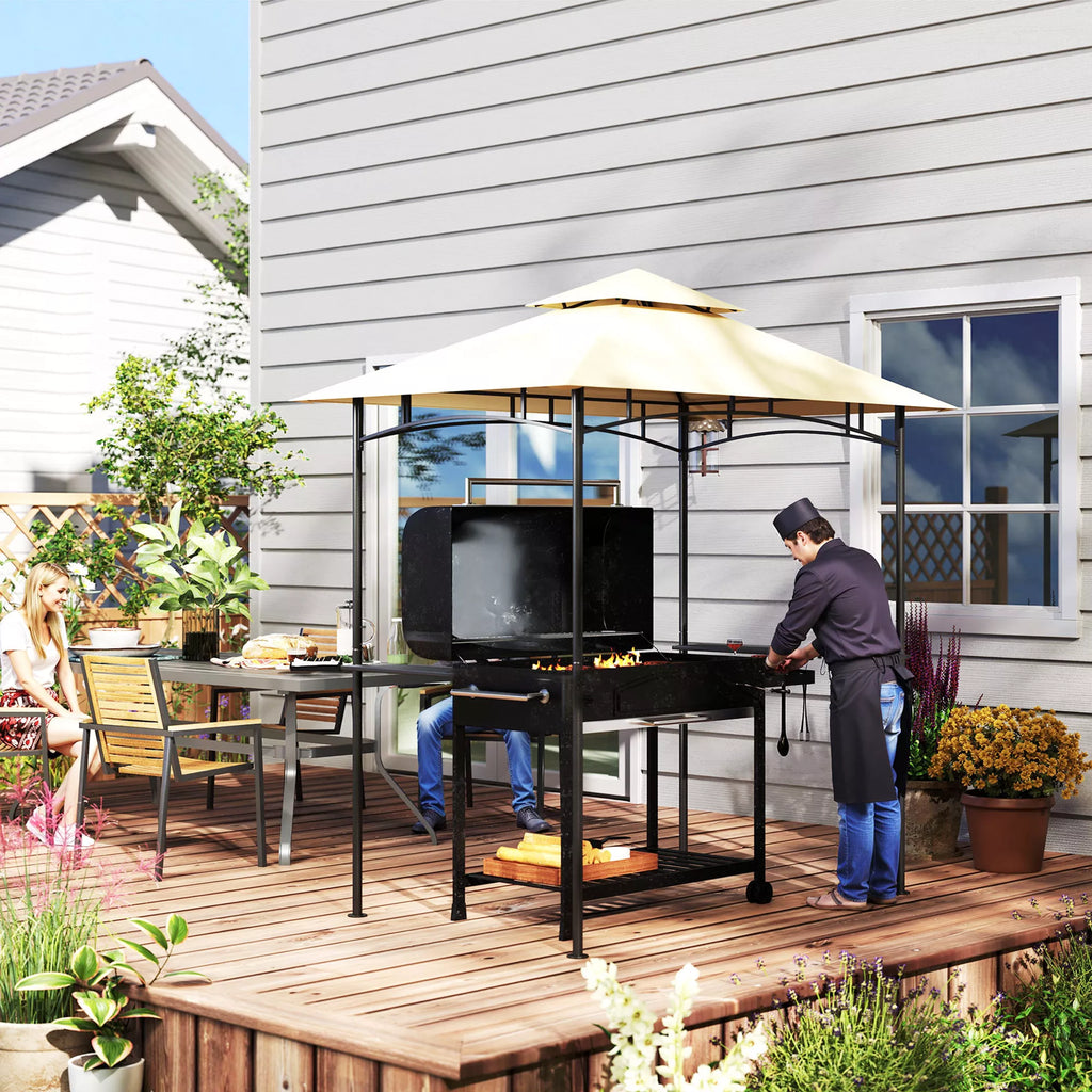 Grill paviljonas su LED 240 x 150 x 258 cm, atsparus vandeniui, ugniai atsparus Sodo paviljonas su dvigubu stogu