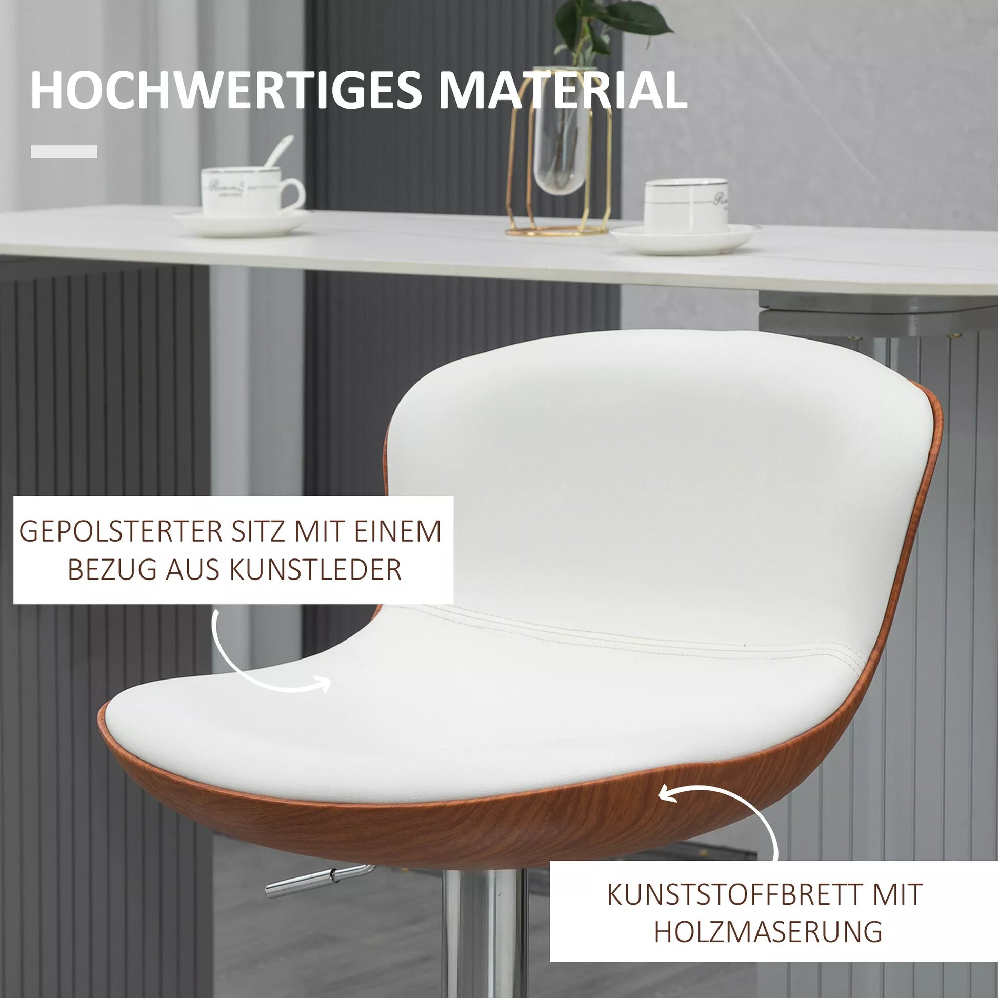 2 vnt. baro kėdžių rinkinys, reguliuojamo aukščio, metalinis rėmas, sukiojama sėdimoji dalis, kreminė balta spalva