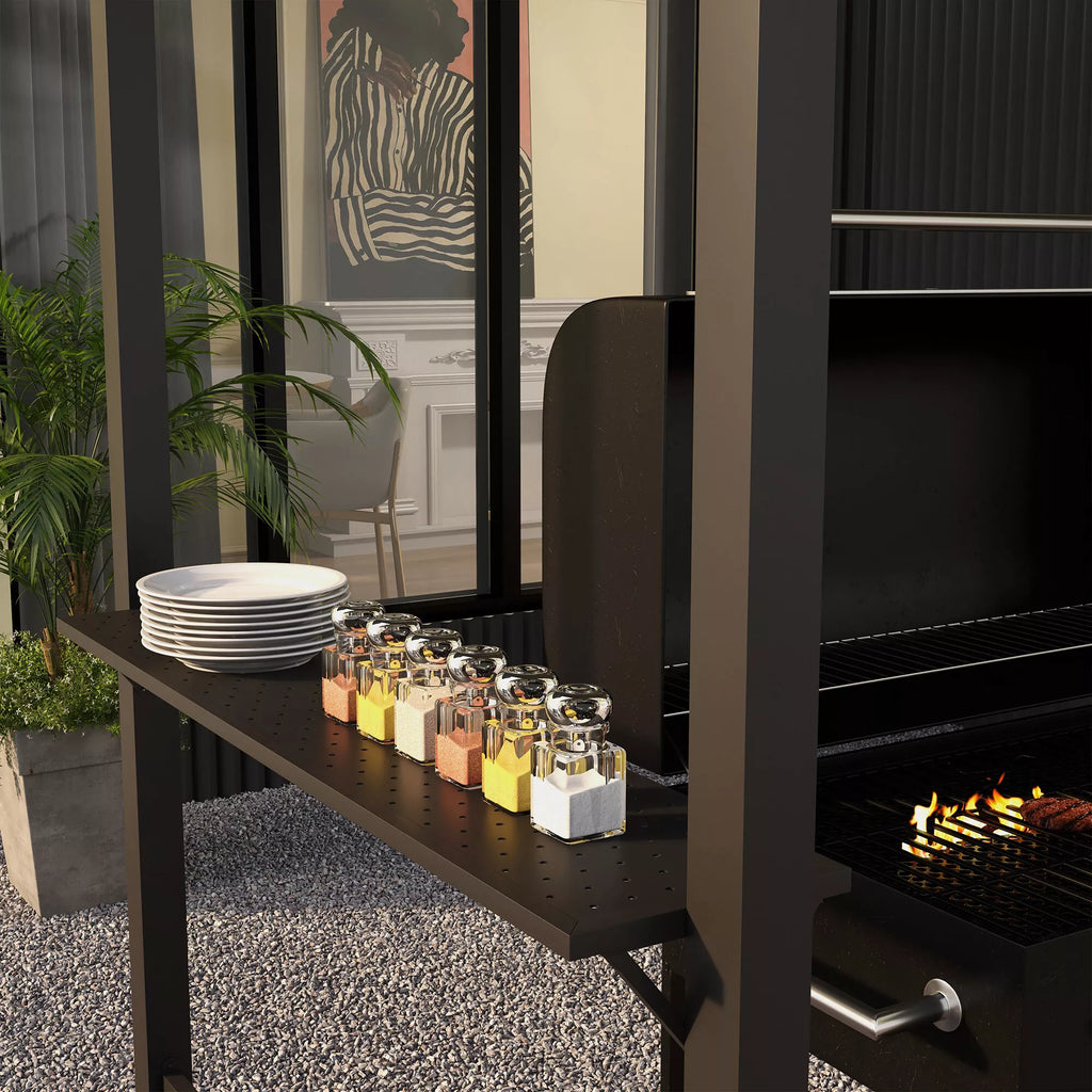 Grill paviljonas, 2 šoninės lentynos, kabliai, plieninis rėmas, 1,1 x 2,3 m, chaki spalvos