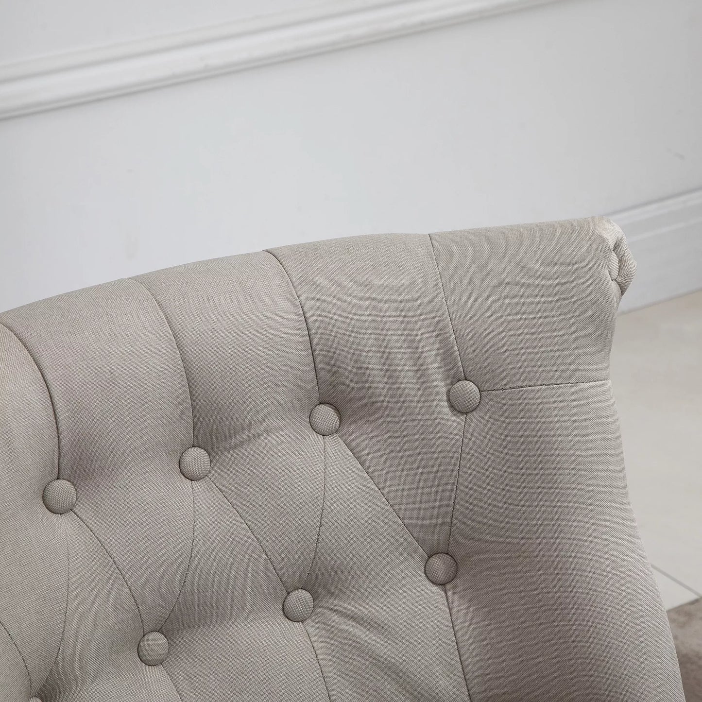 Vintažinis relaksacinis krėslas, poilsio krėslas, minkštas krėslas, valgomojo kėdė, lininis apmušalas, medinis rėmas, smėlio+juoda spalva 67 x 67 x 78 cm