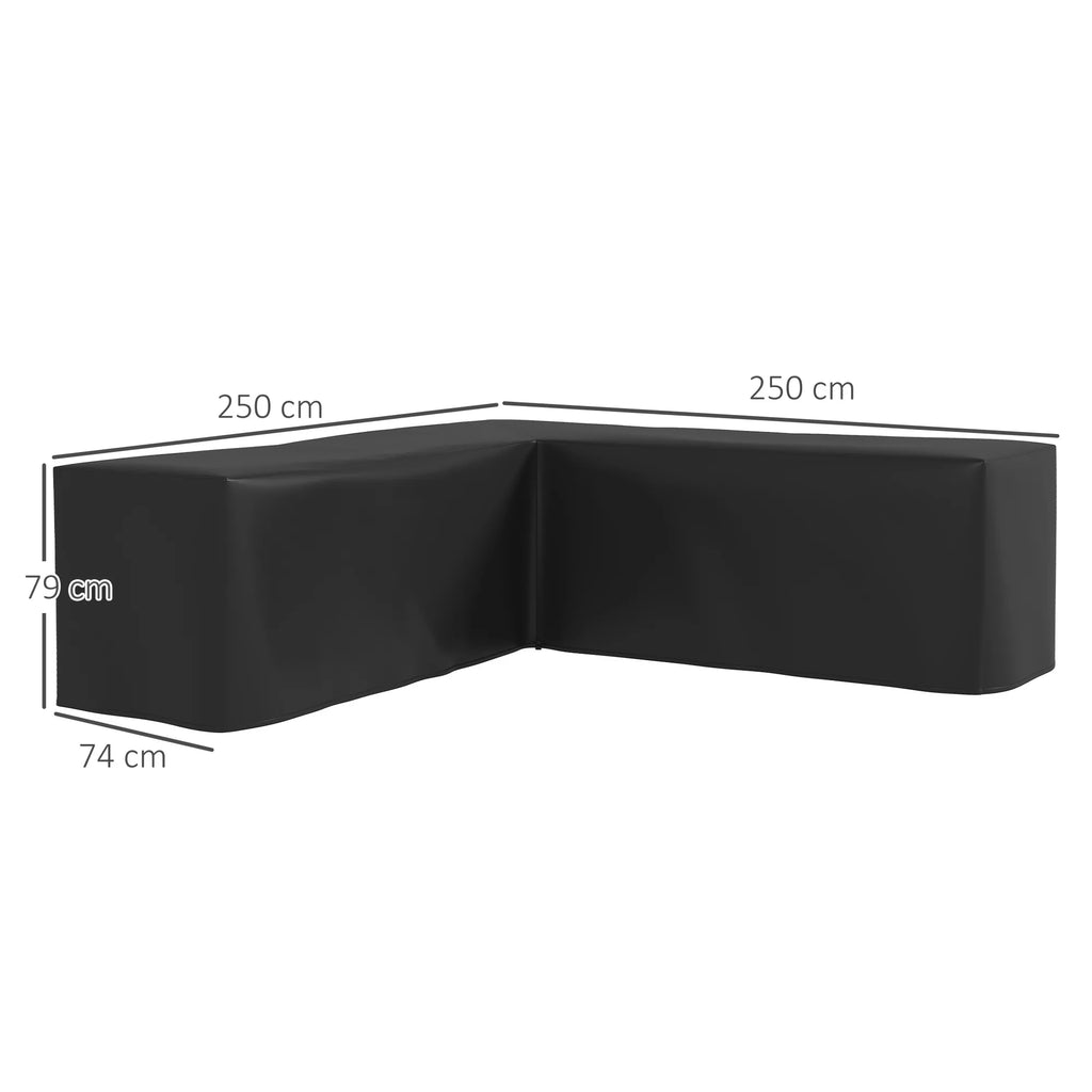 Sodo baldų apsauginis užvalkalas. L formos neperšlampamas užvalkalas kampiniam sofai, apsaugantis nuo UV spindulių. 250 x 250 x 79 cm. Juodos spalvos