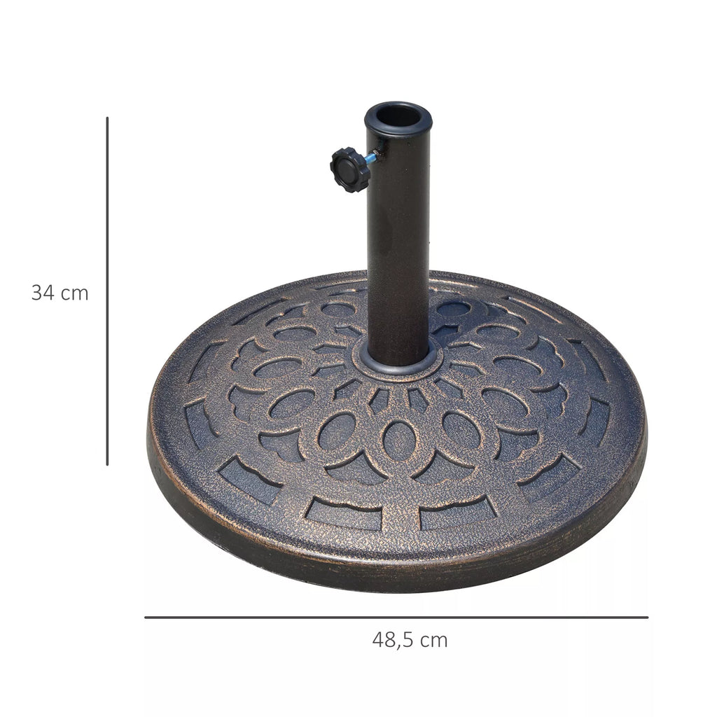 Saugos nuo saulės stovas iš dervos 14 kg stovo rankenos, apvalus stovo laikiklis, stovo svoris saugos nuo saulės stovui 38 mm/48 mm vamzdžio skersmens, balkonui, terasai, sodui, bronzos spalvos