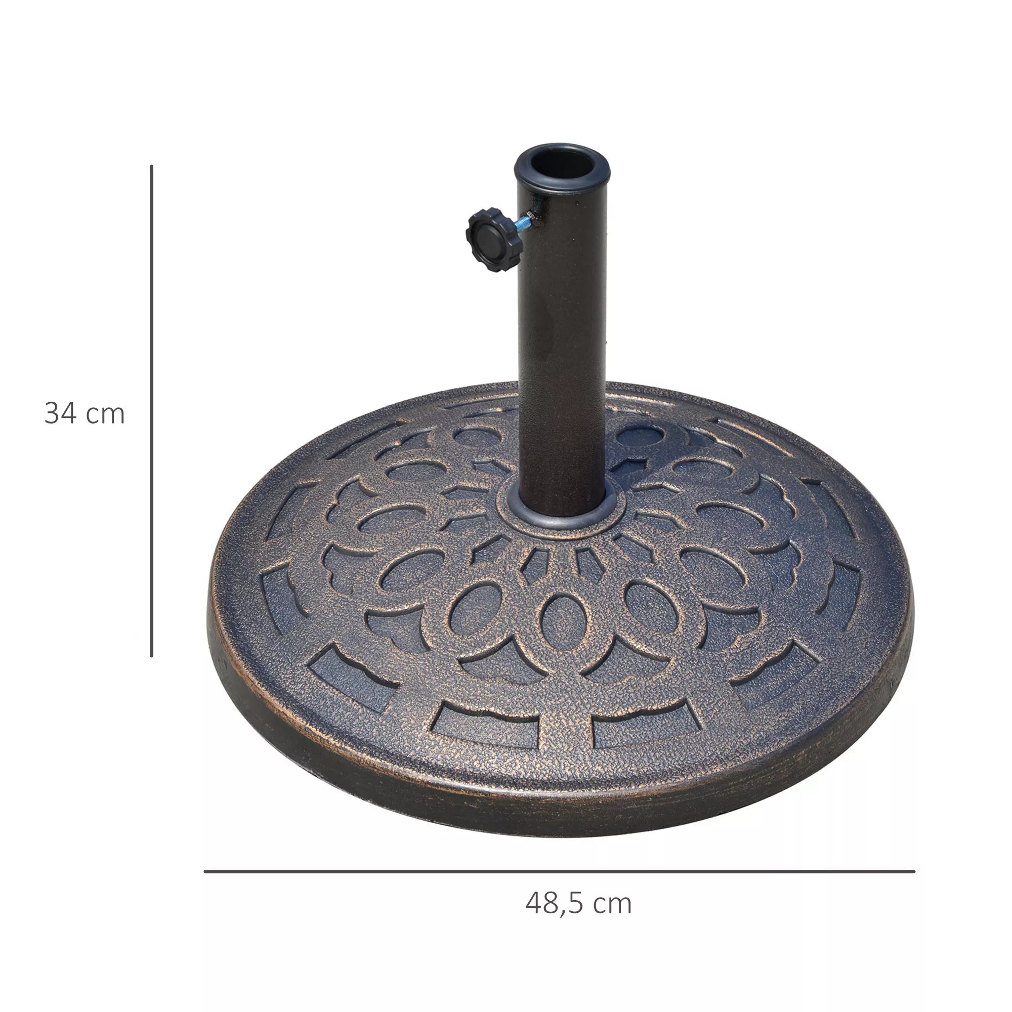 Saugos nuo saulės stovas iš dervos 14 kg stovo rankenos, apvalus stovo laikiklis, stovo svoris saugos nuo saulės stovui 38 mm/48 mm vamzdžio skersmens, balkonui, terasai, sodui, bronzos spalvos