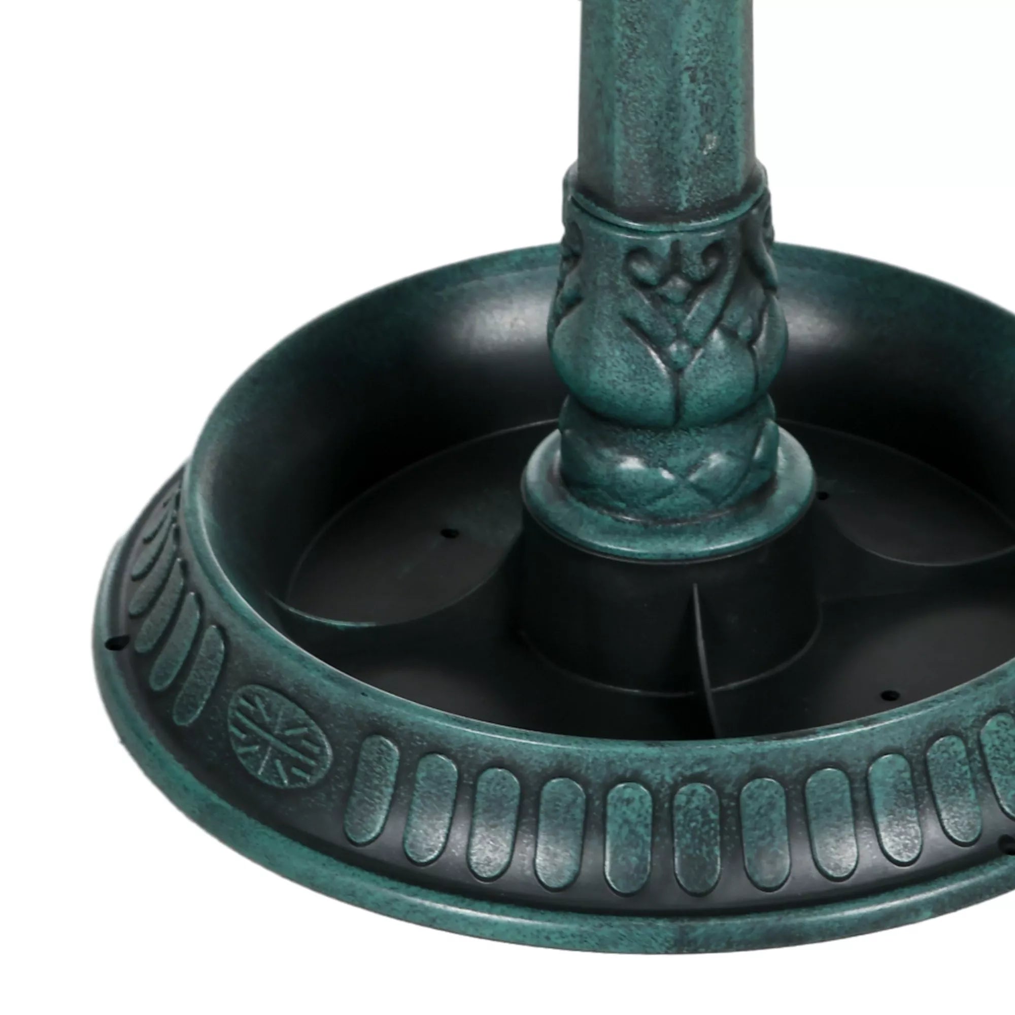 Paukščių girdykla, paukščių vonia su statulėlėmis, 2 baseinai, plastikas, senovinis stilius, 49,5L x 38B x 81H cm, tamsiai žalia