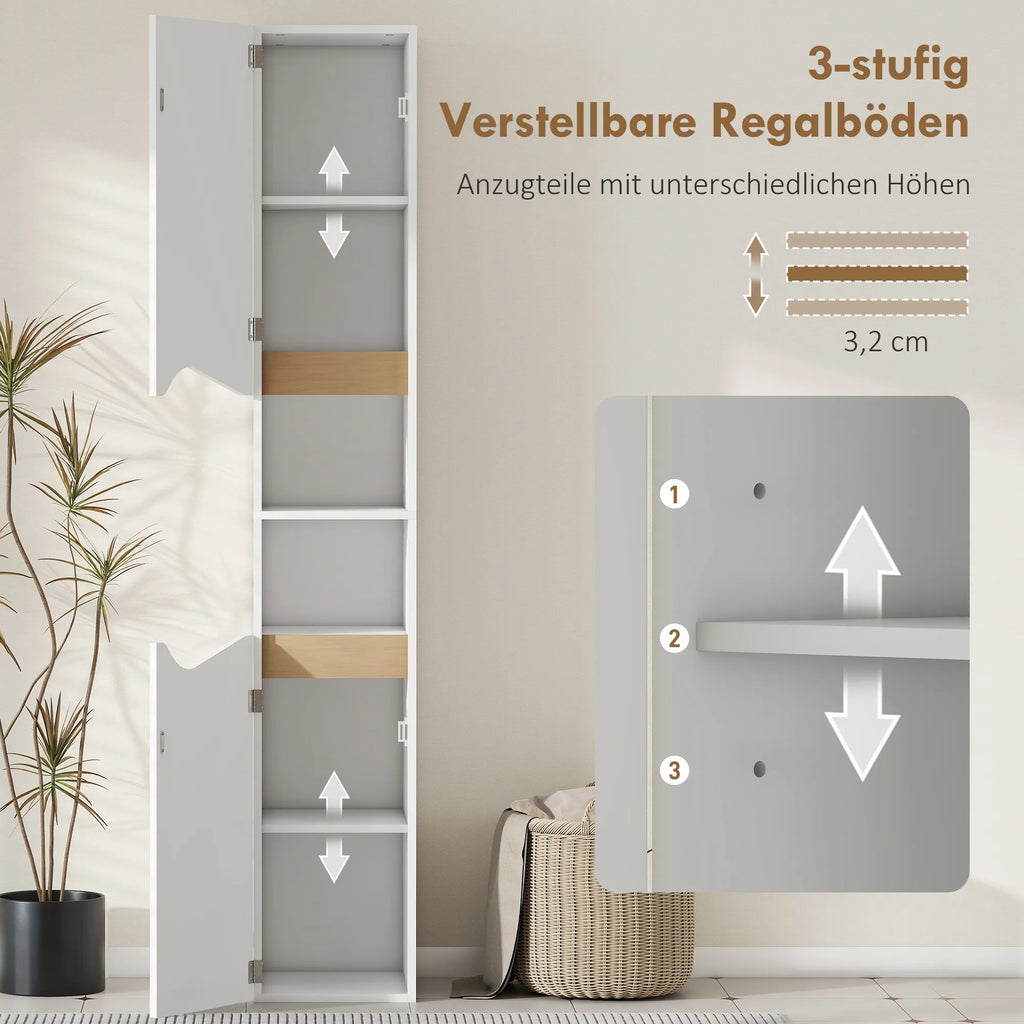 Badezimmerschrank, aukšta spintelė su lentynomis, 30 x 34,6 x 180,5 cm, balta