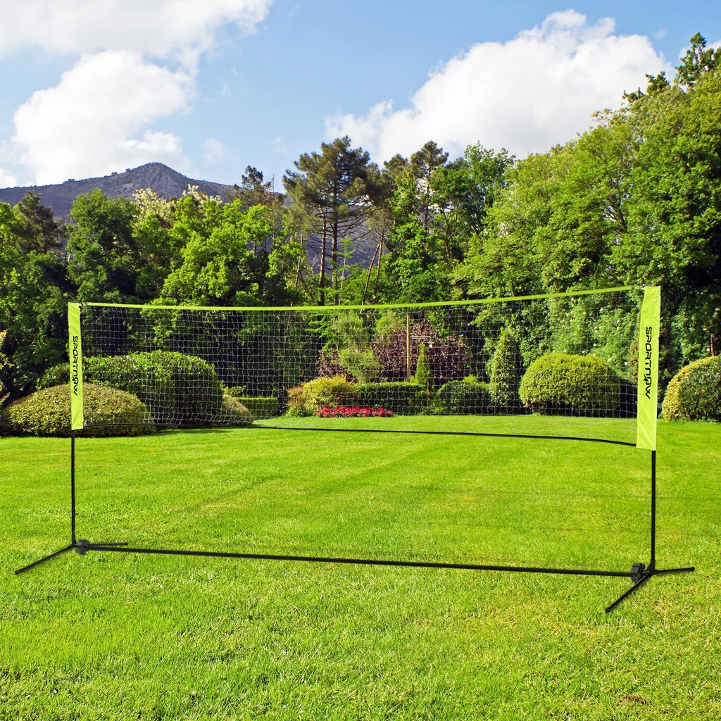 Badminton tinklas reguliuojamu aukščiu 107-155 cm, geltonas
