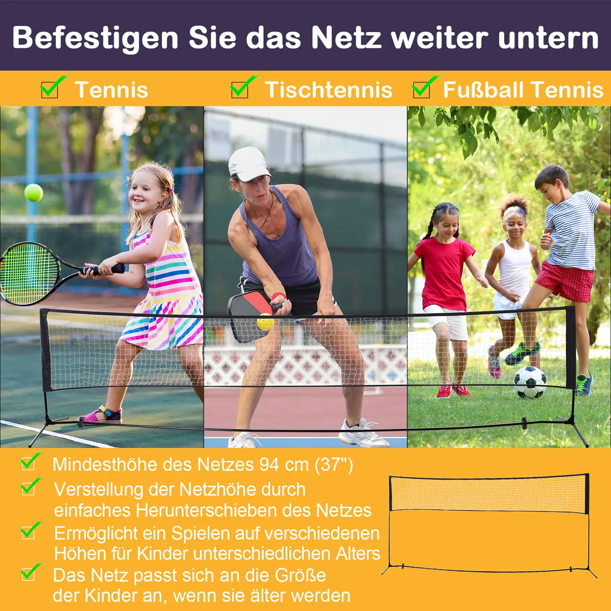Badmintono tinklas 94/158 cm sulankstomas tinklinio tinklas su transportavimo maišeliu 2 pakopų aukščio reguliavimas Teniso tinklas Badmintono tinklas Nešiojamas rinkinys teniso žaidimui Badmintono tinklas sodui, parkui, lauke