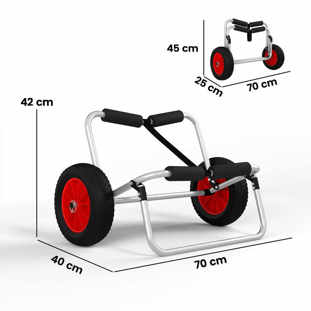 Baidarių ir kajakų vežimėlis iki 90 kg, sulankstomas, aliuminis, su diržu, paminkštinti ratai