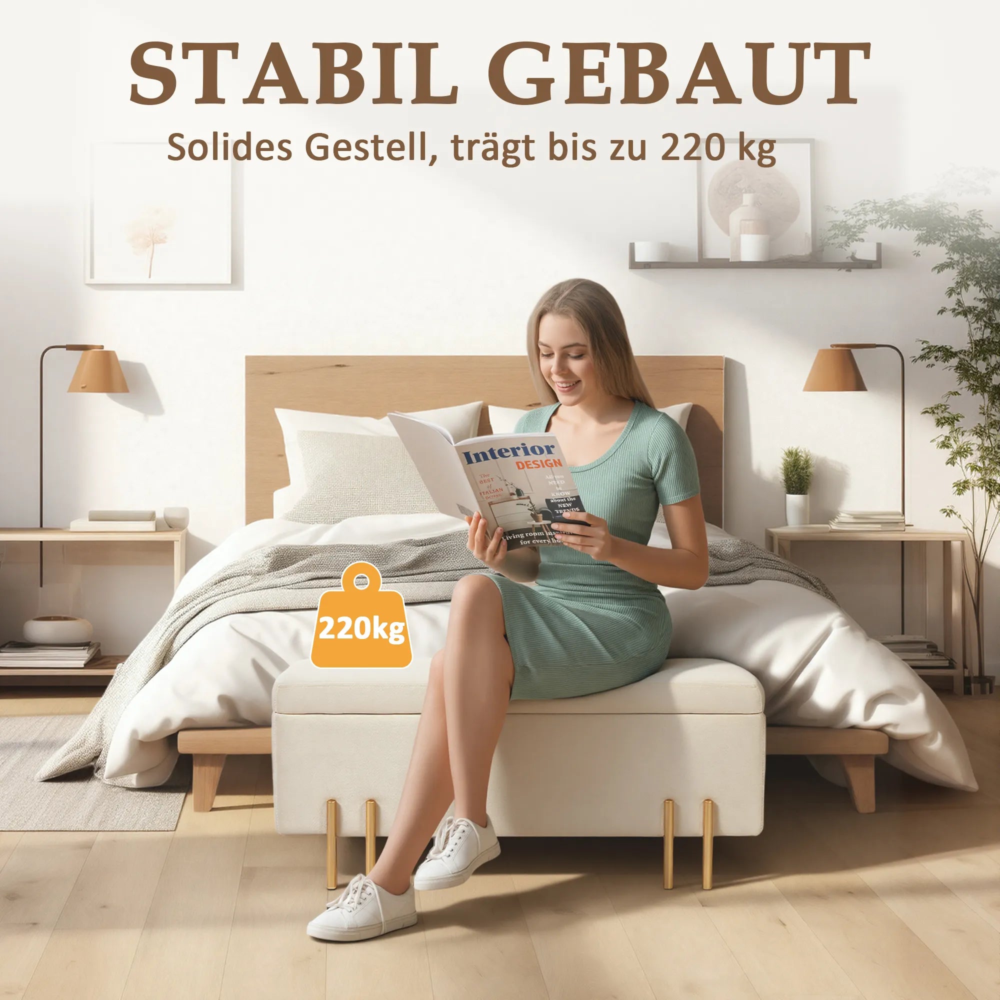 Banketė su daiktadėže, talpi, 100 cm, smėlio spalvos