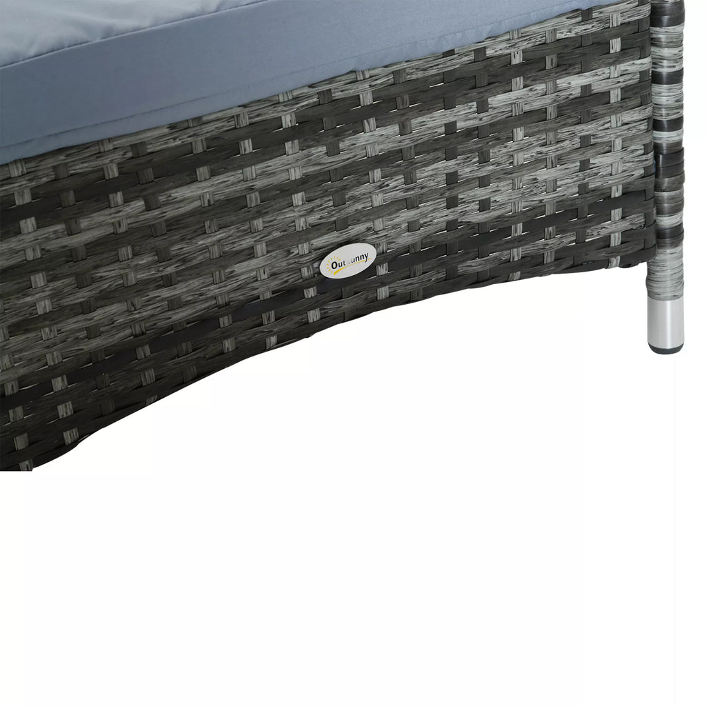 Saulės gultas Polyrattan sodo gultas su 5 pakopų reguliuojamu atlošu, paminkštintu užklotu, ratukais, pagalvėmis, 160 kg apkrova. Poilsio gultas Sodo gultas, 200x73x30-103 cm, pilkos spalvos.